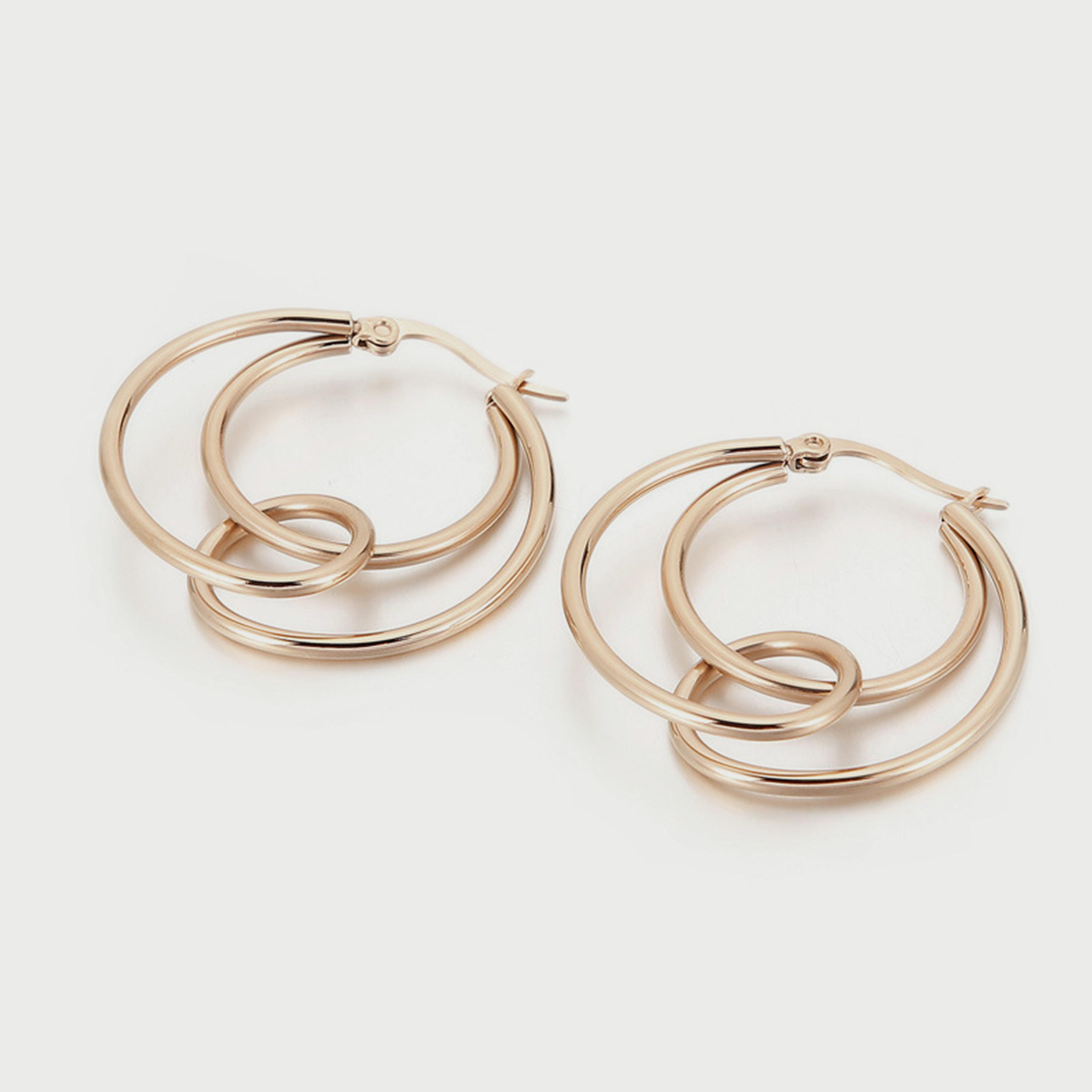 لي كوبر أقراط دائرية من الذهب الوردي من الستانلس ستيل للنساء - LC.E.01091.440-women-watchesandjewellery-jewellery-earrings-image-1