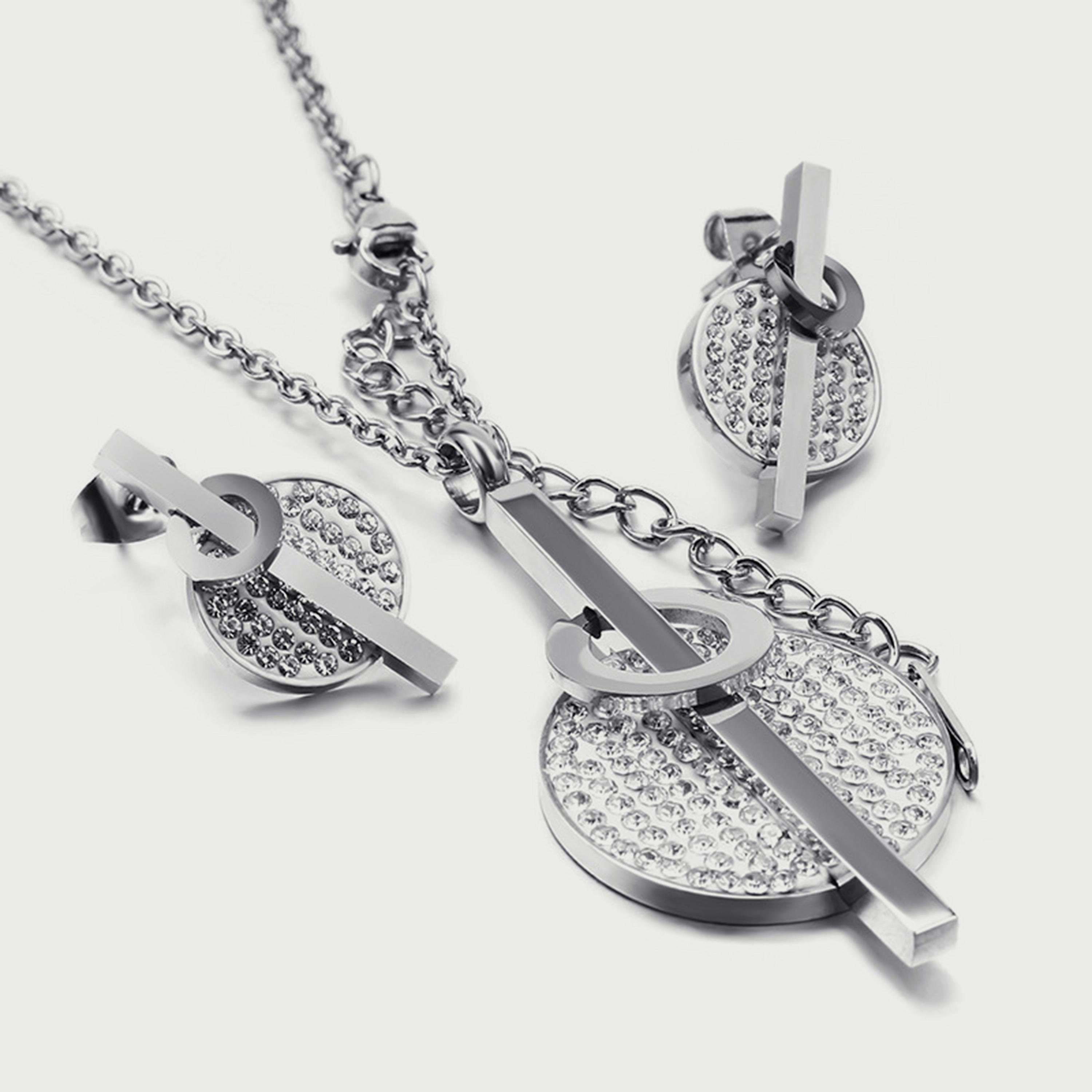 لي كوبر طقم قلادة وأقراط فضية من الستانلس ستيل للنساء - LC.S.01040.320-women-watchesandjewellery-jewellery-jewellerysets-image-1