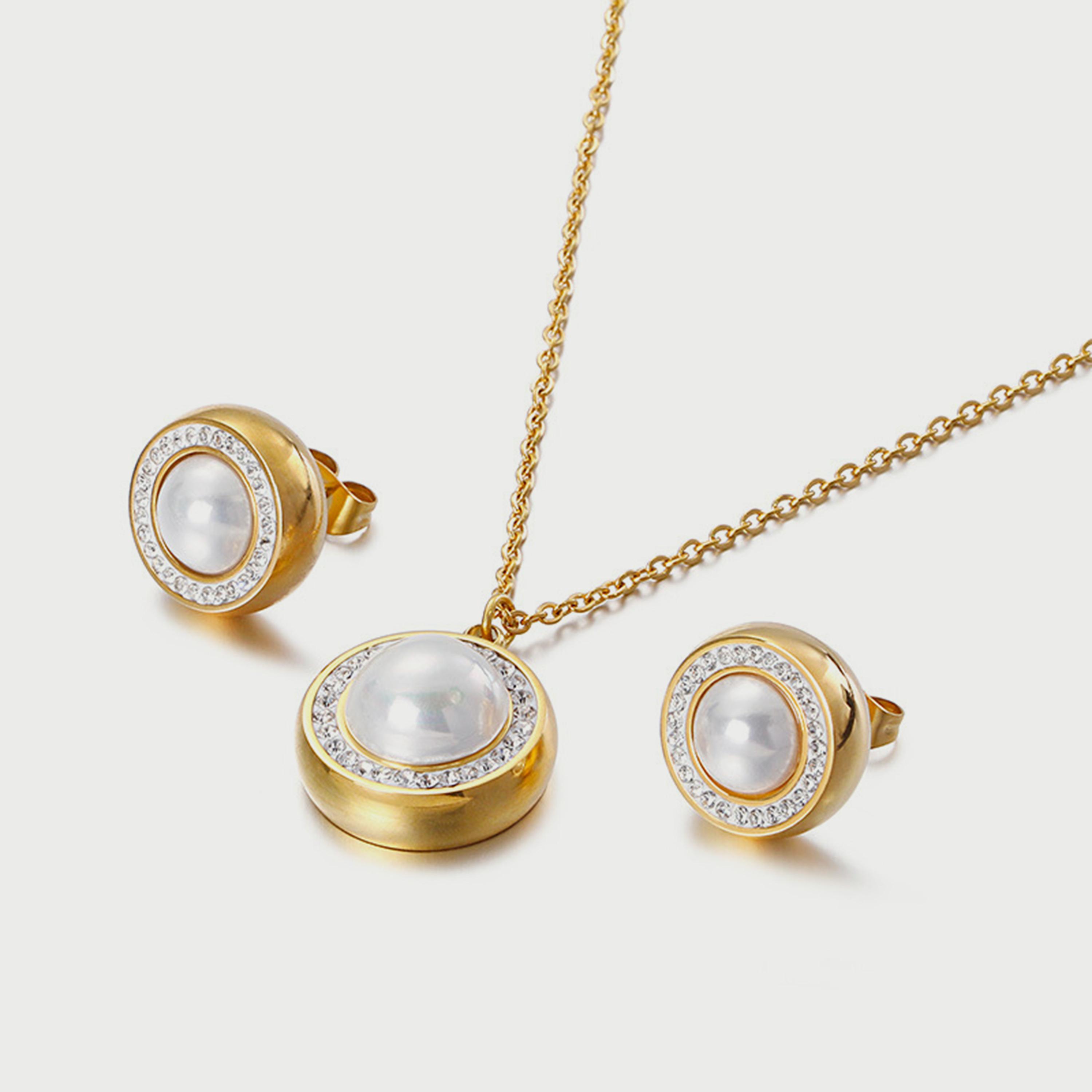 لي كوبر طقم قلادة وأقراط ذهبية من الستانلس ستيل للنساء - LC.S.01046.420-women-watchesandjewellery-jewellery-jewellerysets-image-1