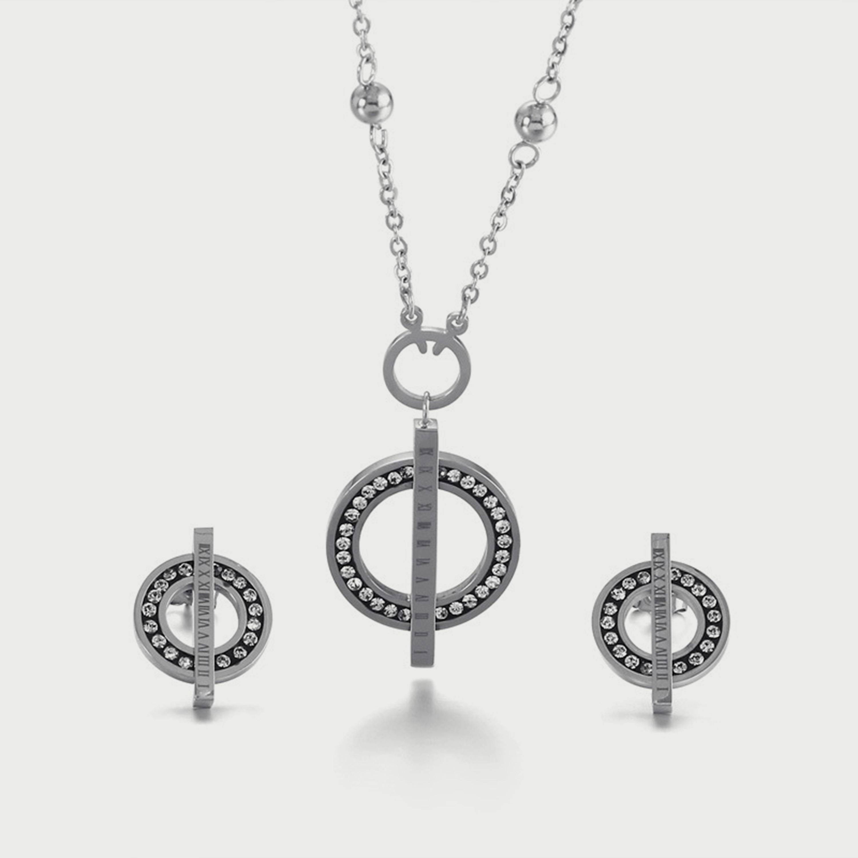 طقم عقد واقراط من الستانلس ستيل الفضي للسيدات من لي كوبر - LC.S.01053.330-women-watchesandjewellery-jewellery-jewellerysets-image-1