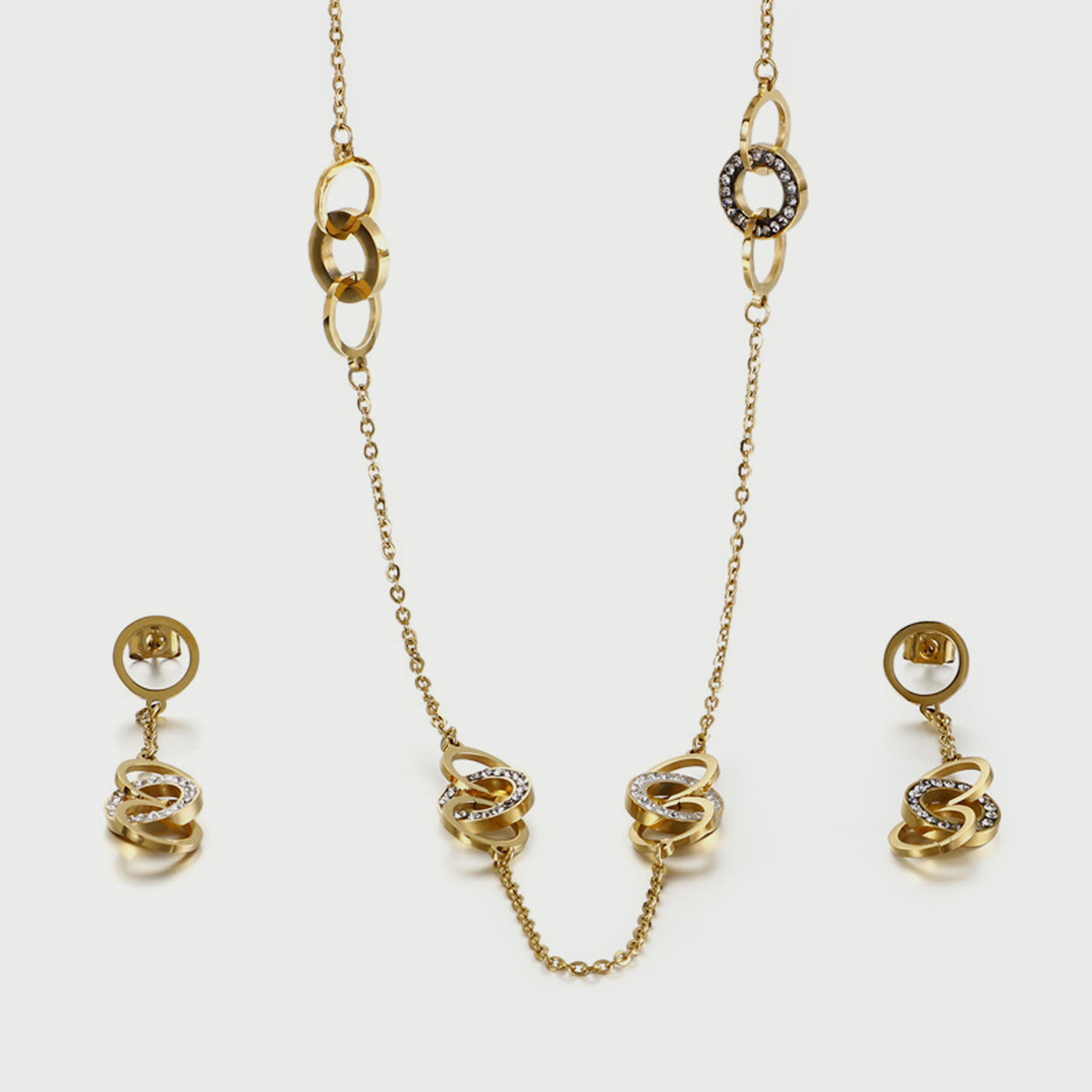 لي كوبر طقم قلادة ذهبي من الستانلس ستيل للنساء وأقراط متدلية - LC.S.01054.110-women-watchesandjewellery-jewellery-jewellerysets-image-1