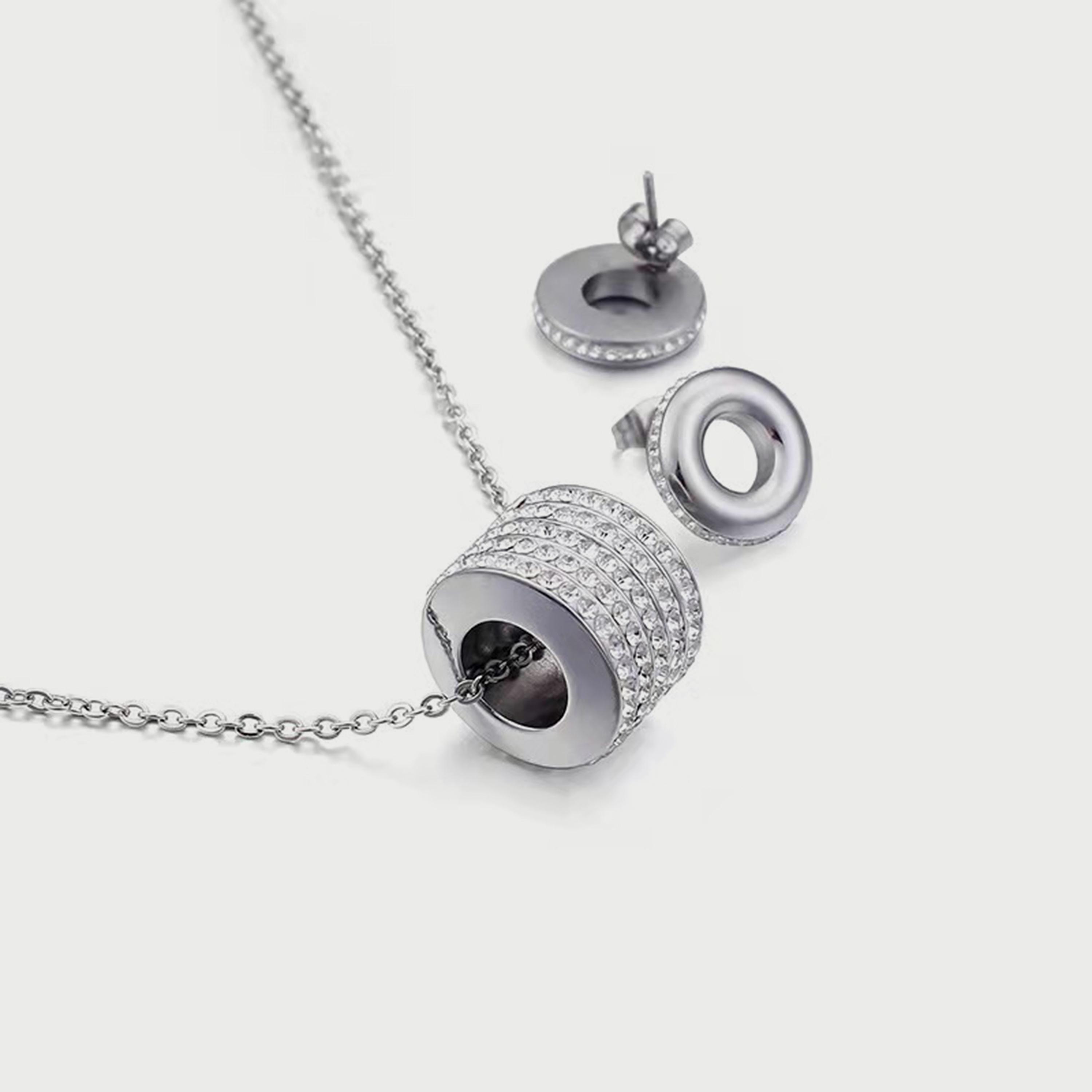 لي كوبر طقم قلادة وأقراط فضية من الستانلس ستيل للنساء - LC.S.01055.330-women-watchesandjewellery-jewellery-jewellerysets-image-1