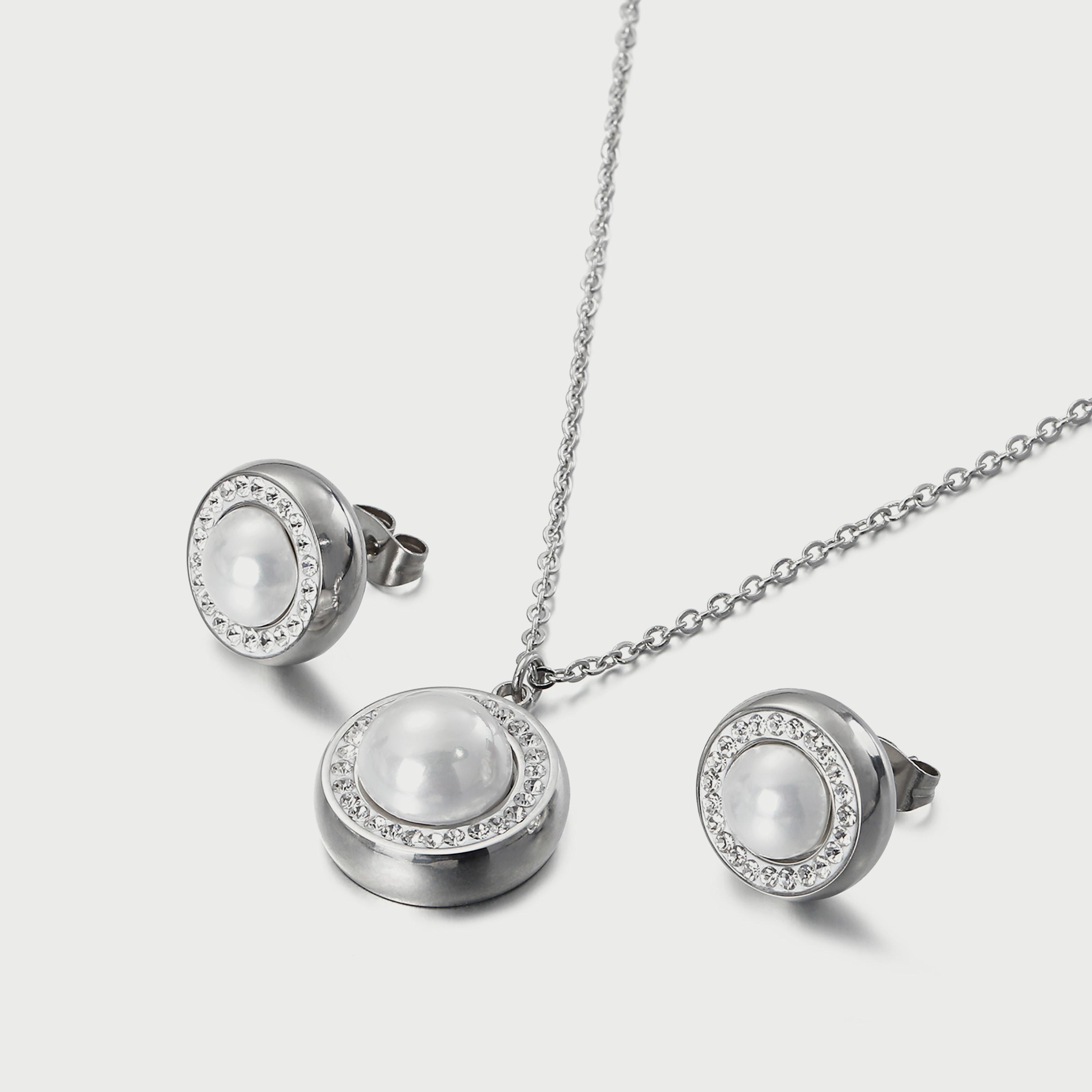 لي كوبر طقم قلادة وأقراط فضية من الستانلس ستيل للنساء - LC.S.01046.320-women-watchesandjewellery-jewellery-jewellerysets-image-1