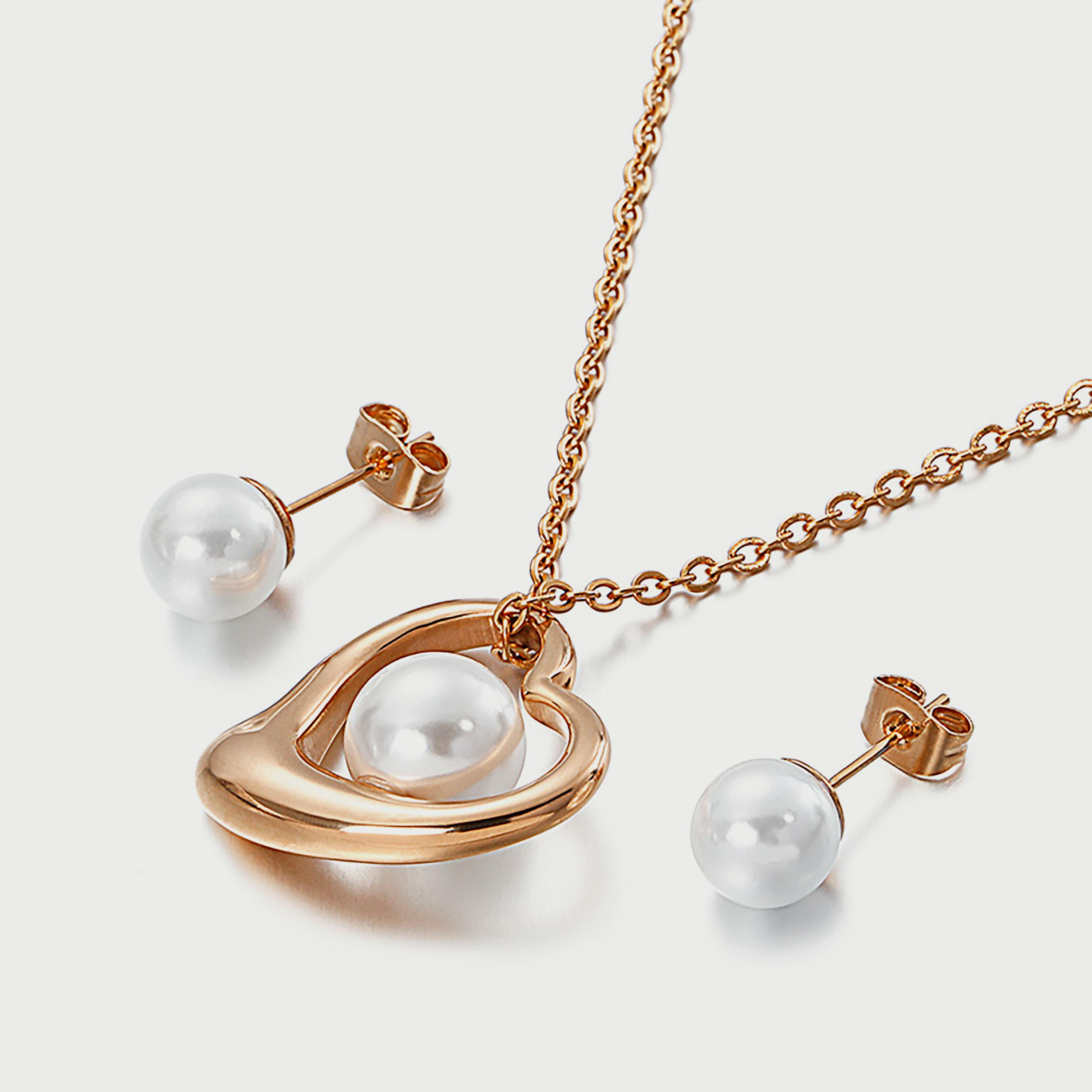 لي كوبر طقم قلادة وأقراط من الذهب الوردي من الستانلس ستيل للنساء - LC.S.01045.420-women-watchesandjewellery-jewellery-jewellerysets-image-1