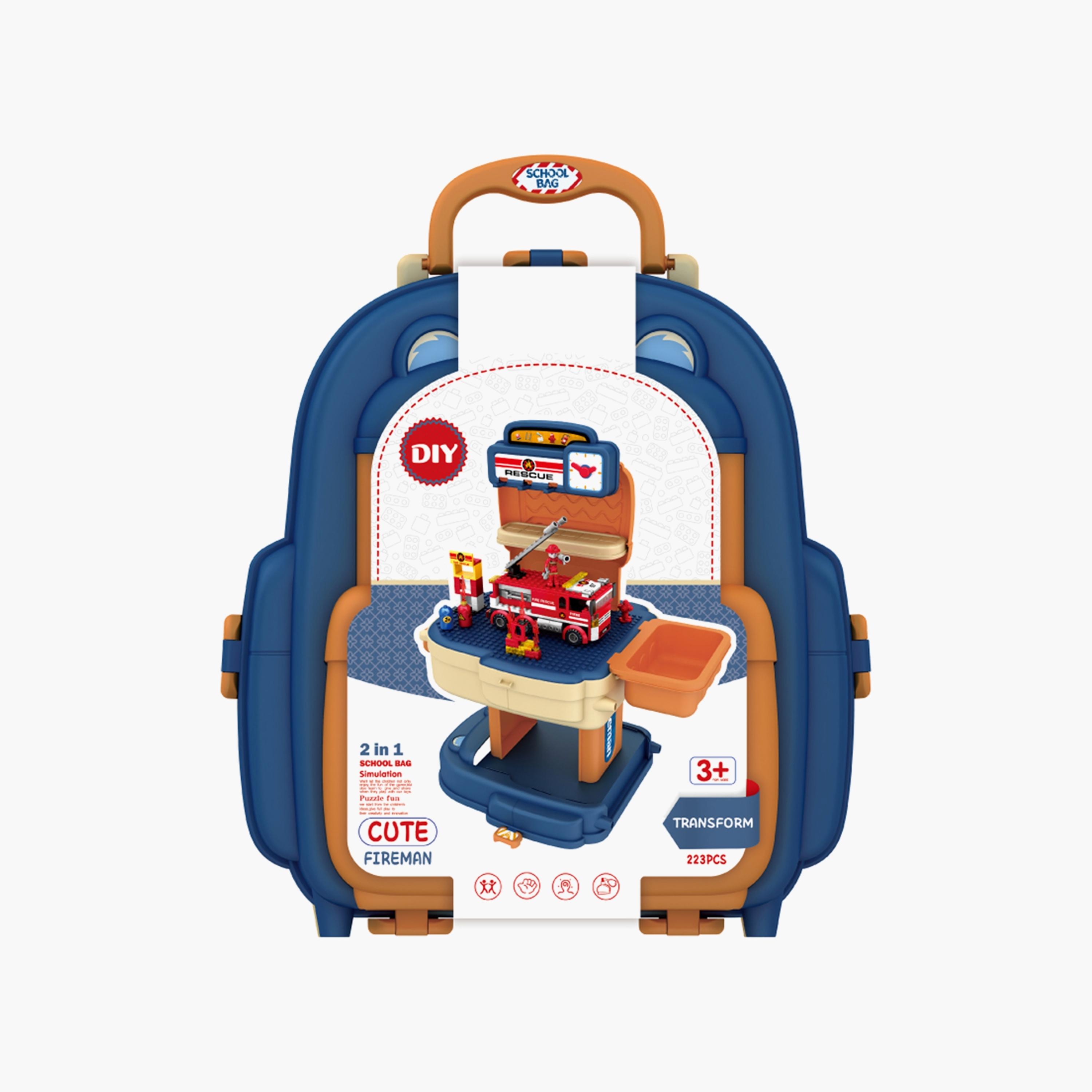 Little Story 223-Piece Fire Station with Fire Truck and School Bag-toys-buildingblocks-blocks-image-2