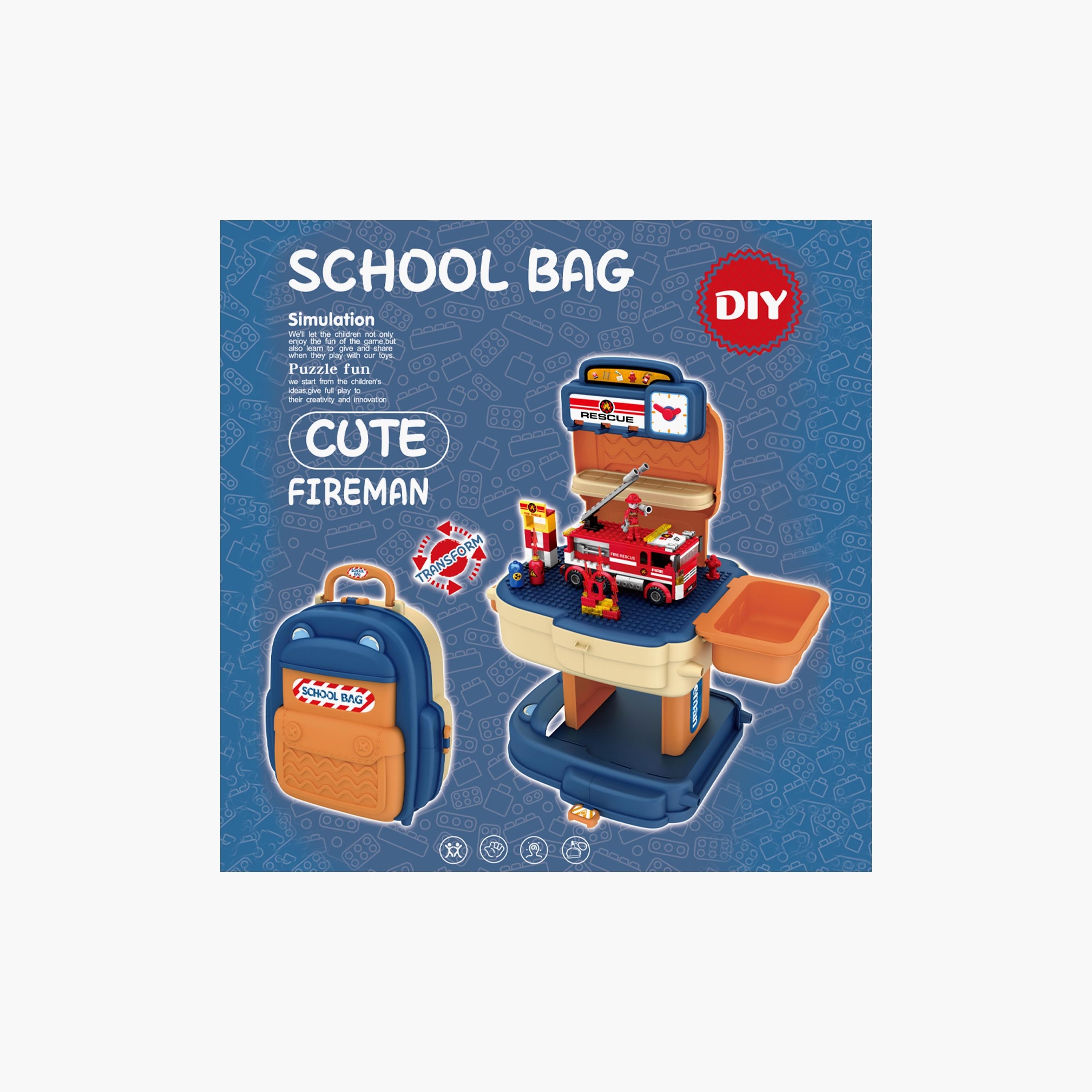 Little Story 223-Piece Fire Station with Fire Truck and School Bag-toys-buildingblocks-blocks-image-3