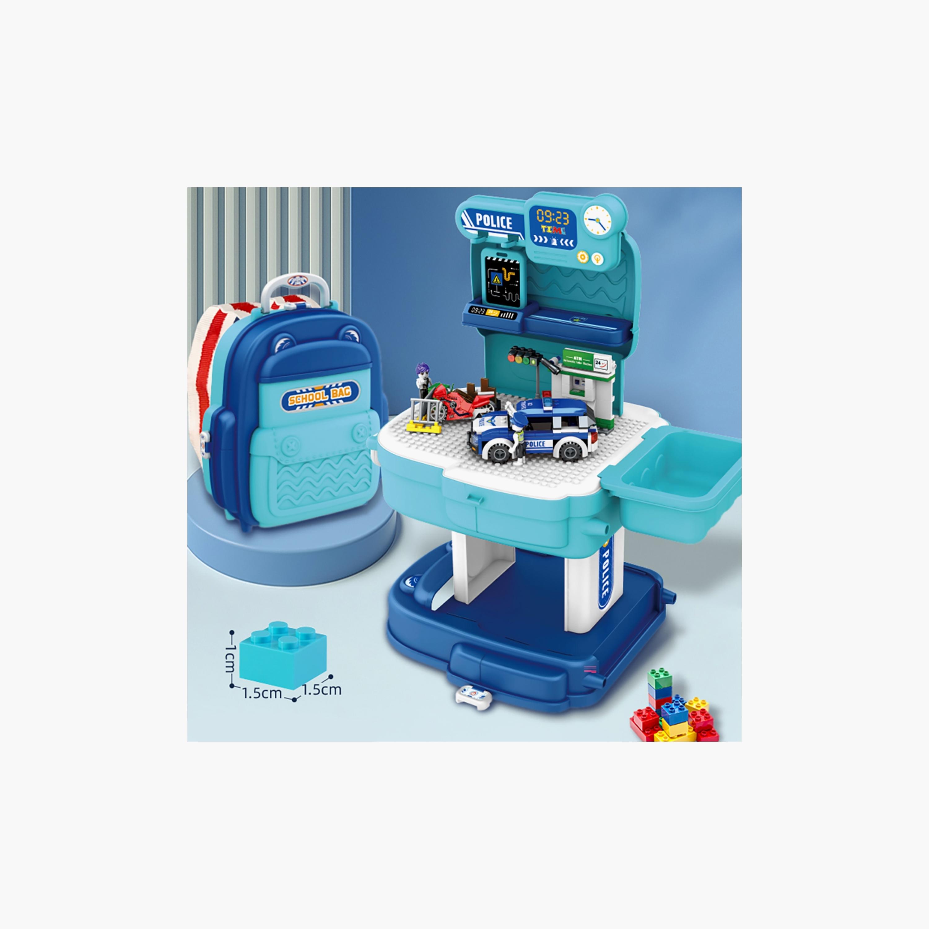 مجموعة مركز وسيارة الشرطة مع شنطة مدرسة 219 قطعة من ليتل ستوري-toys-buildingblocks-blocks-image-2