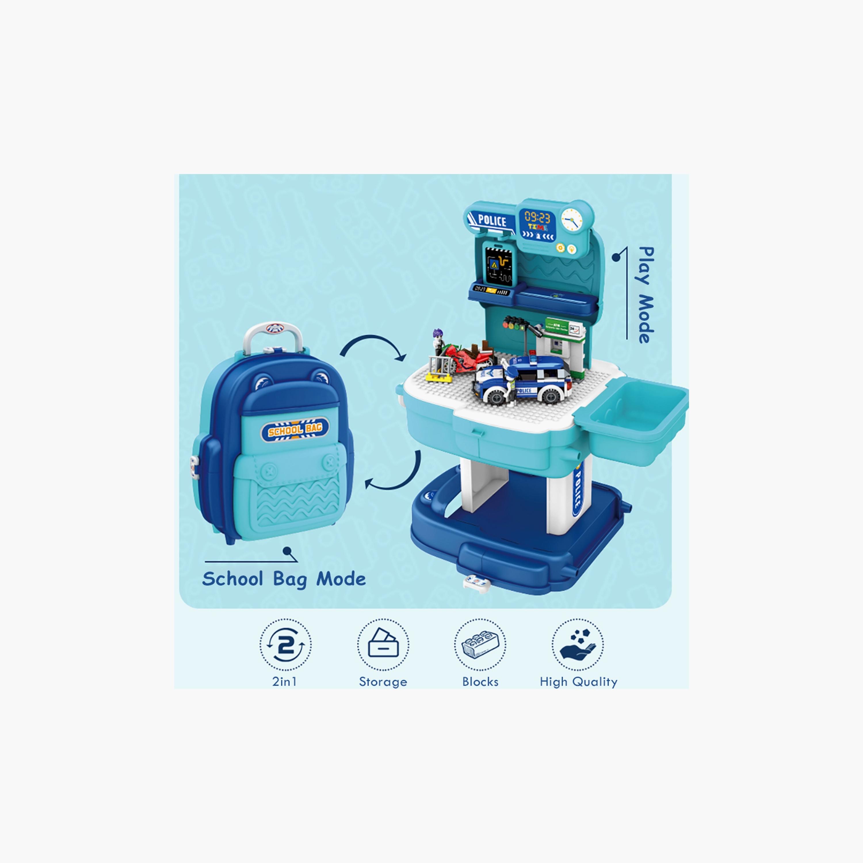 مجموعة مركز وسيارة الشرطة مع شنطة مدرسة 219 قطعة من ليتل ستوري-toys-buildingblocks-blocks-image-3
