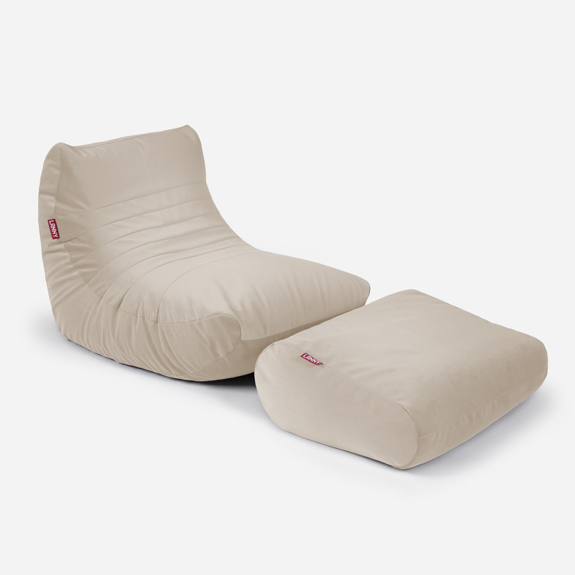 Lanny Curvy Velvet Bean Bag Chair with Footrest