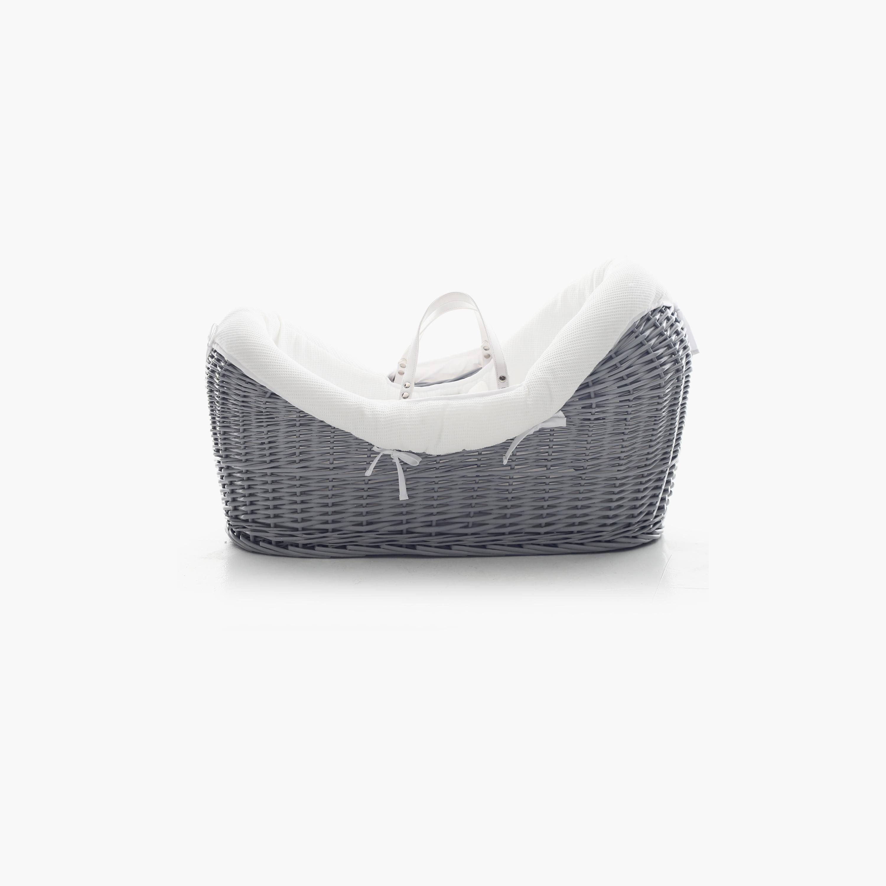 سلة موسى للرضع من الخوص مع فراش وافل - رمادي خشبي-baby-nursery-furniture-mosesbaskets-image-2