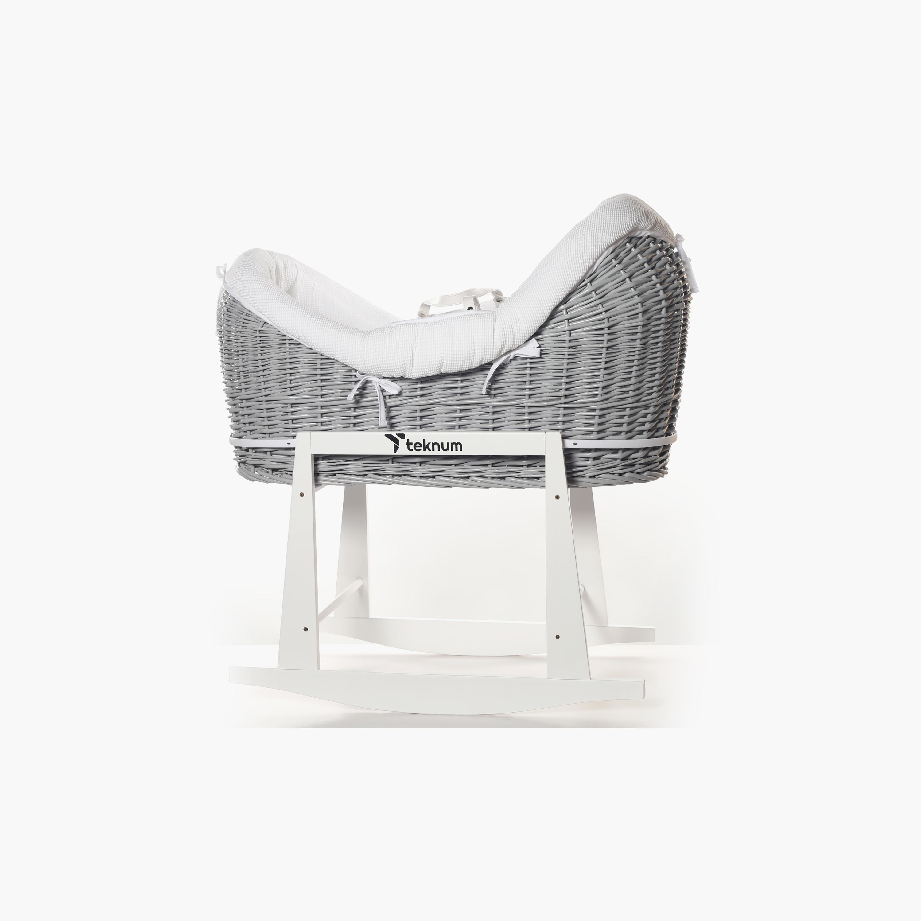 سلة موسى للرضع من الخوص مع فراش وافل - رمادي خشبي-baby-nursery-furniture-mosesbaskets-image-6