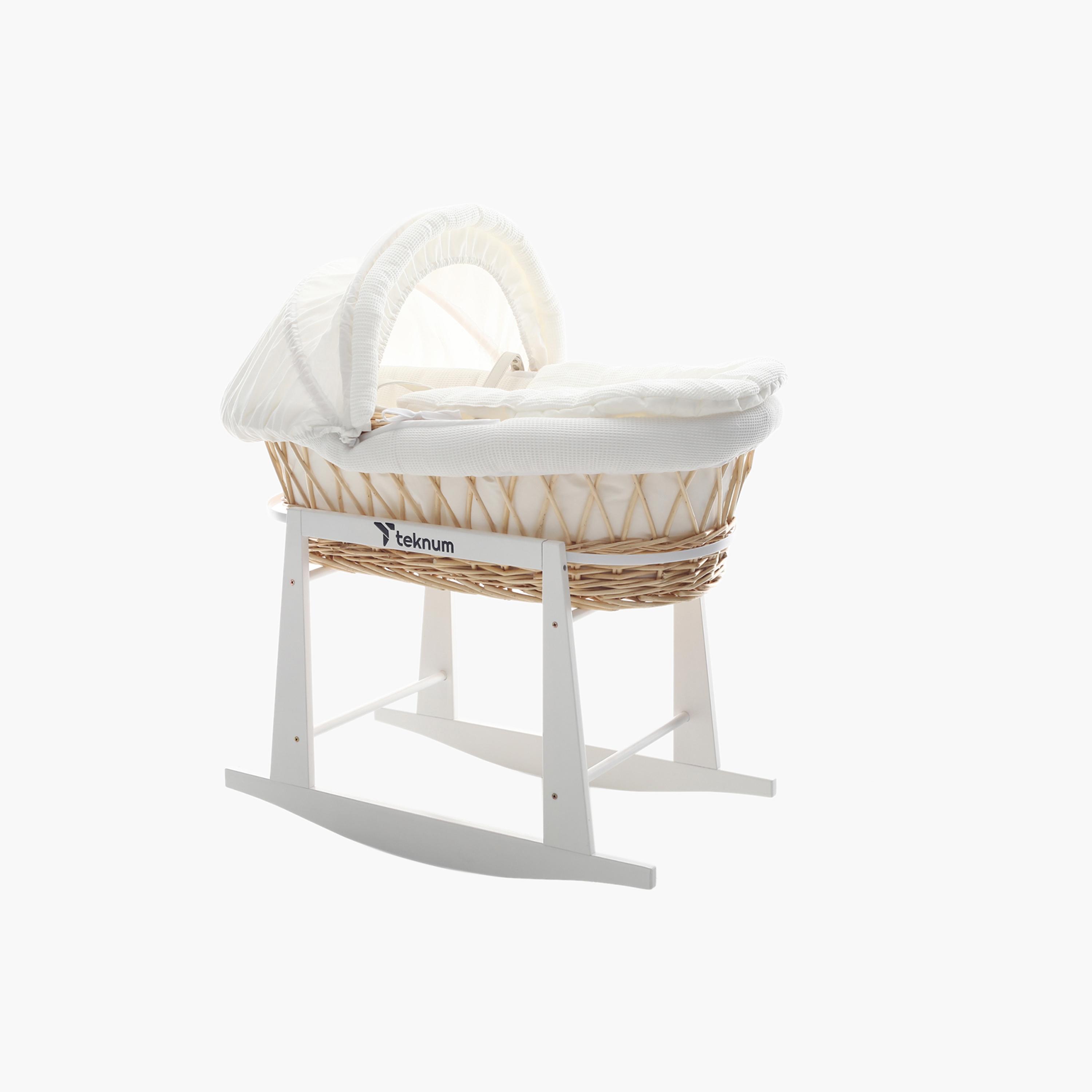 سلة موسى خوص للرضع مع مفروشات وافل وحامل هزاز من تيكنوم-baby-nursery-furniture-mosesbaskets-image-2