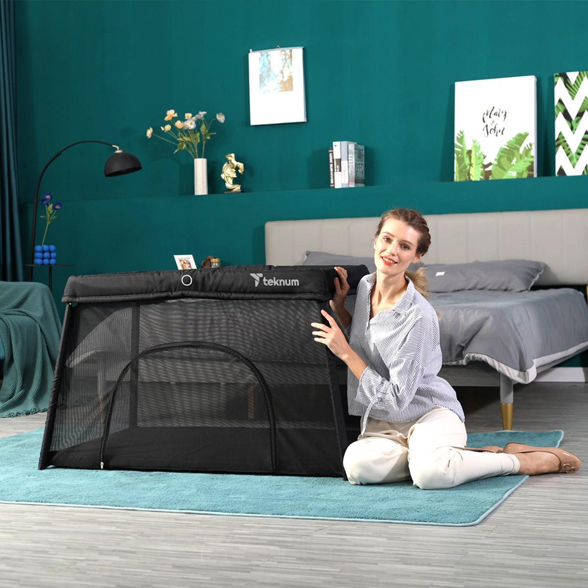 Teknum Portable Quick Fold Playard and Cot with Zipper Door and Carry Bag-baby-nursery-furniture-cribsandbeds-travelcots-image-10