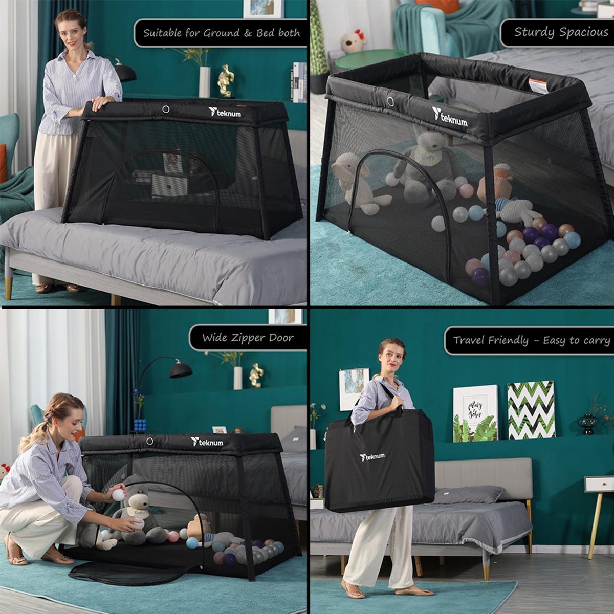 Teknum Portable Quick Fold Playard and Cot with Zipper Door and Carry Bag-baby-nursery-furniture-cribsandbeds-travelcots-image-8