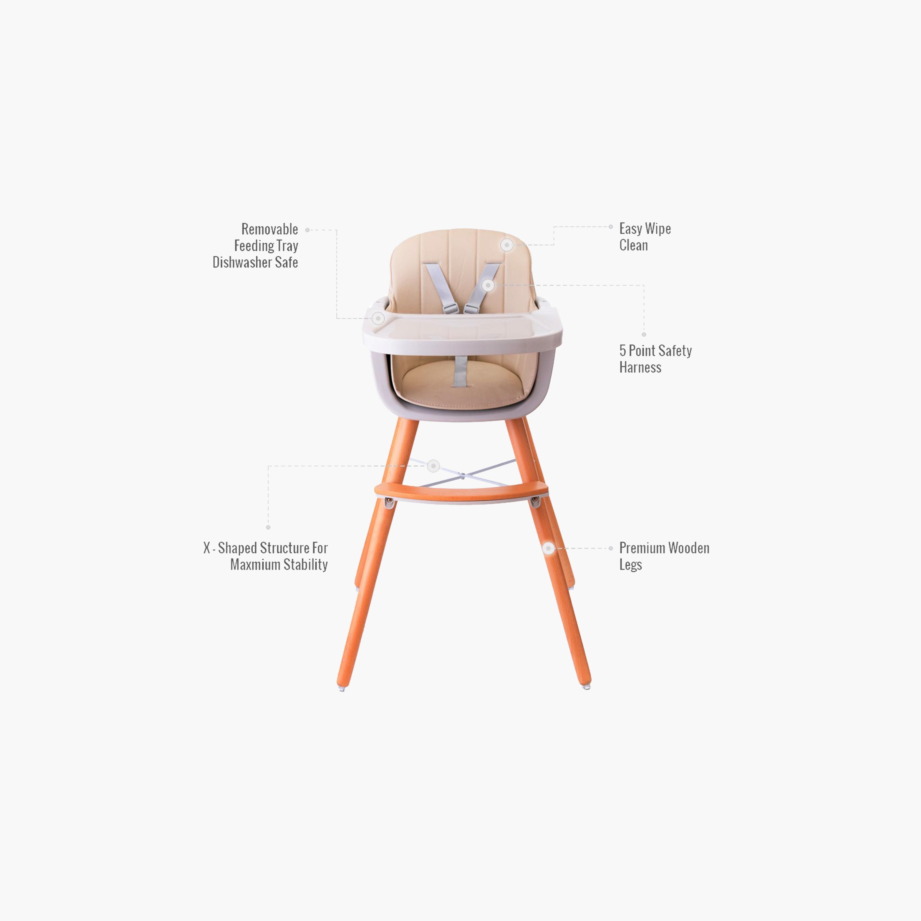 Teknum Premium Dual Height Wooden High Chair - Peach-baby-feeding-highchairsandboosters-image-2