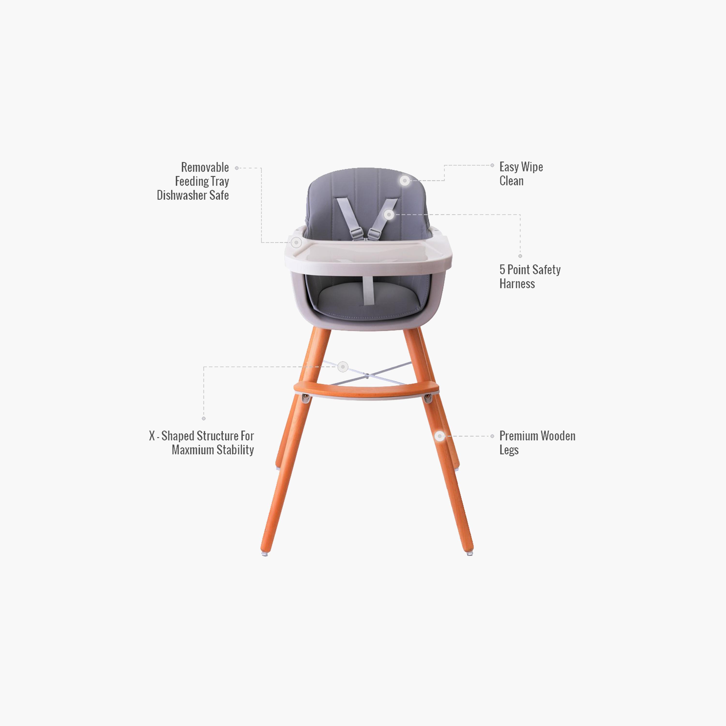 Teknum Premium Dual Height Wooden High Chair - Grey-baby-feeding-highchairsandboosters-image-2