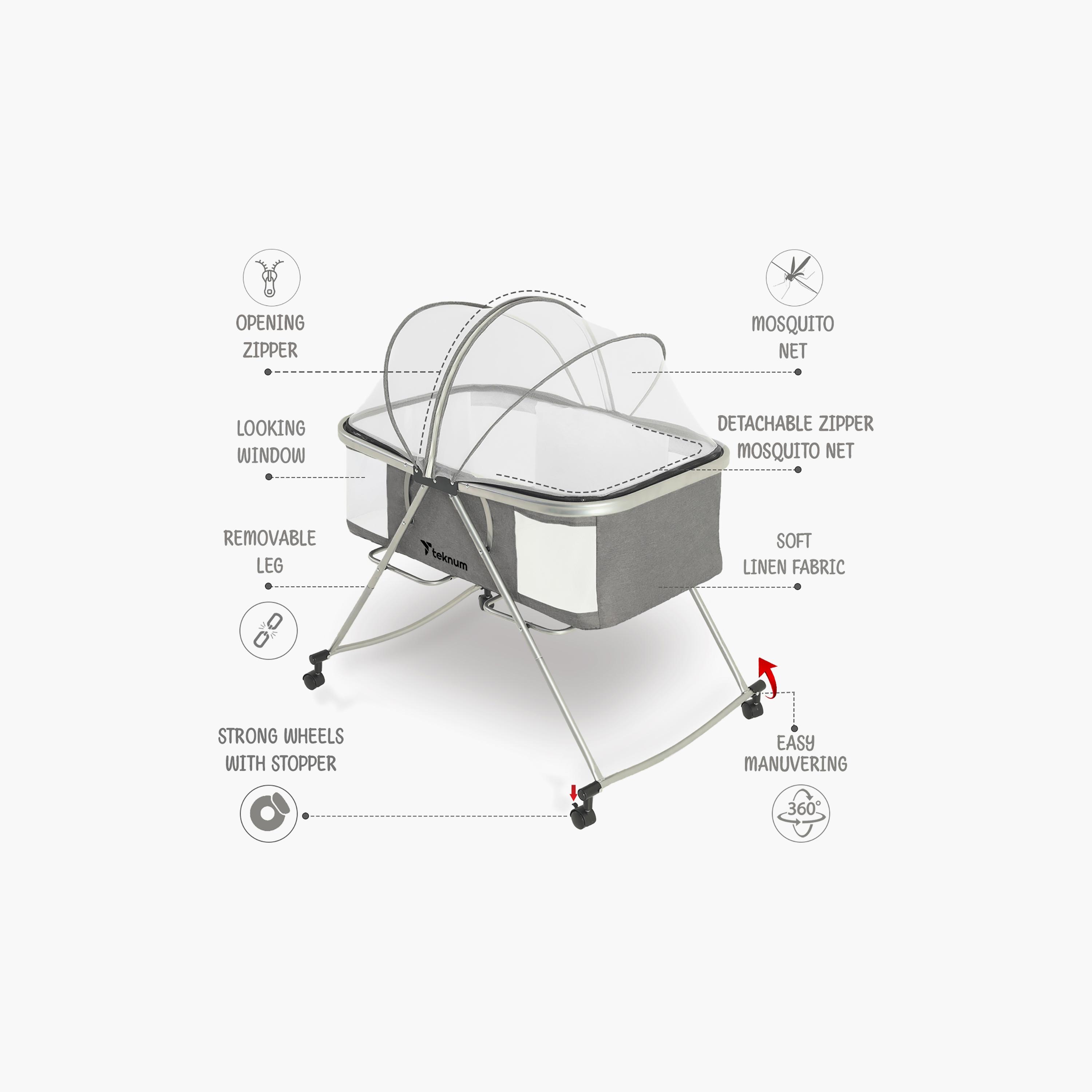 Teknum 3-in-1 Baby Cradle with Mosquito Net and Wheels-baby-nursery-furniture-cribsandbeds-bassinets-image-3