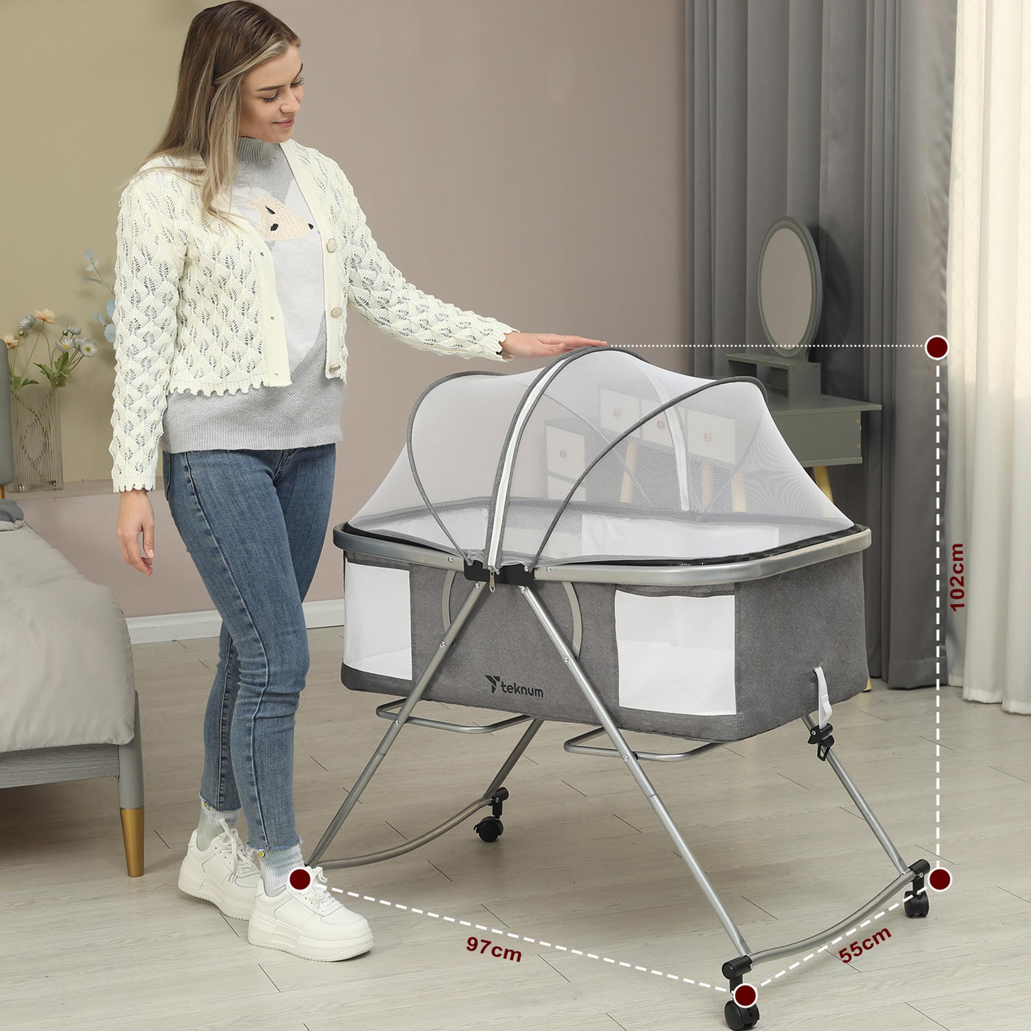 Teknum 3-in-1 Baby Cradle with Mosquito Net and Wheels-baby-nursery-furniture-cribsandbeds-bassinets-image-7