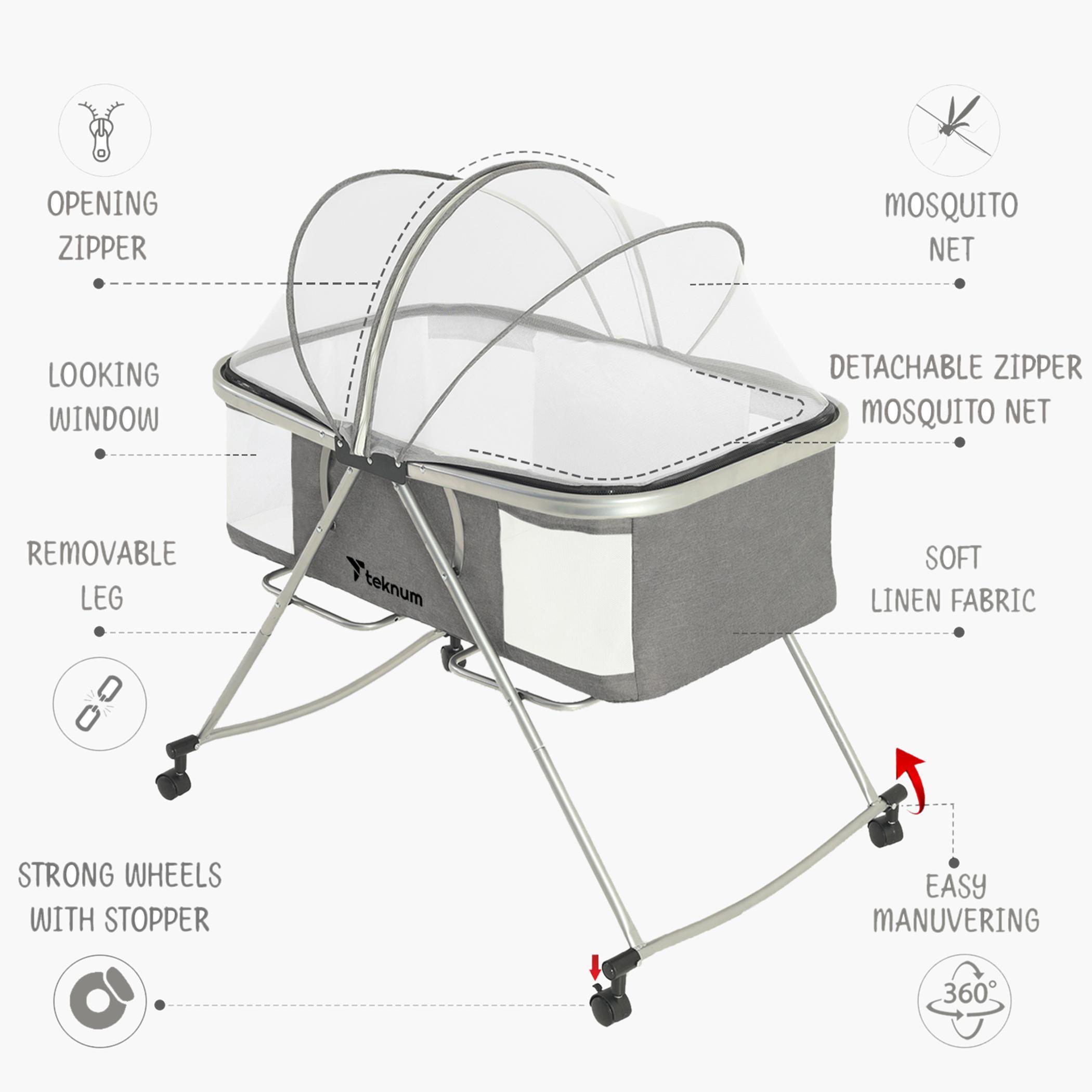 Teknum 3-in-1 Baby Cradle with Mosquito Net and Wheels-baby-nursery-furniture-cribsandbeds-bassinets-image-9