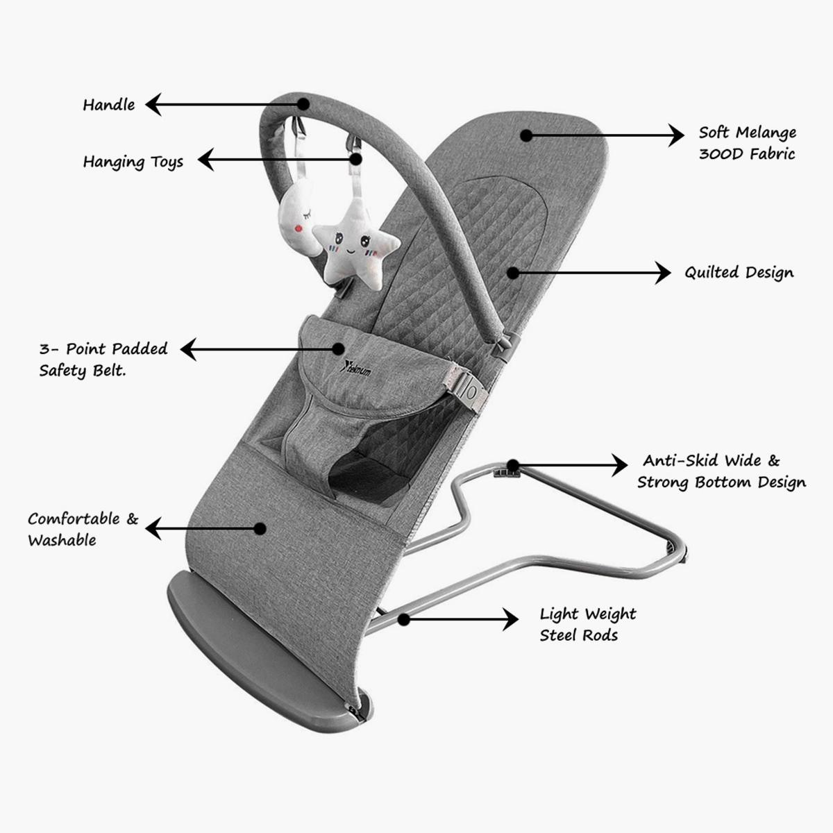 Teknum 3-Stage Baby Bouncer Recliner Seat - Grey-baby-infantactivity-image-7