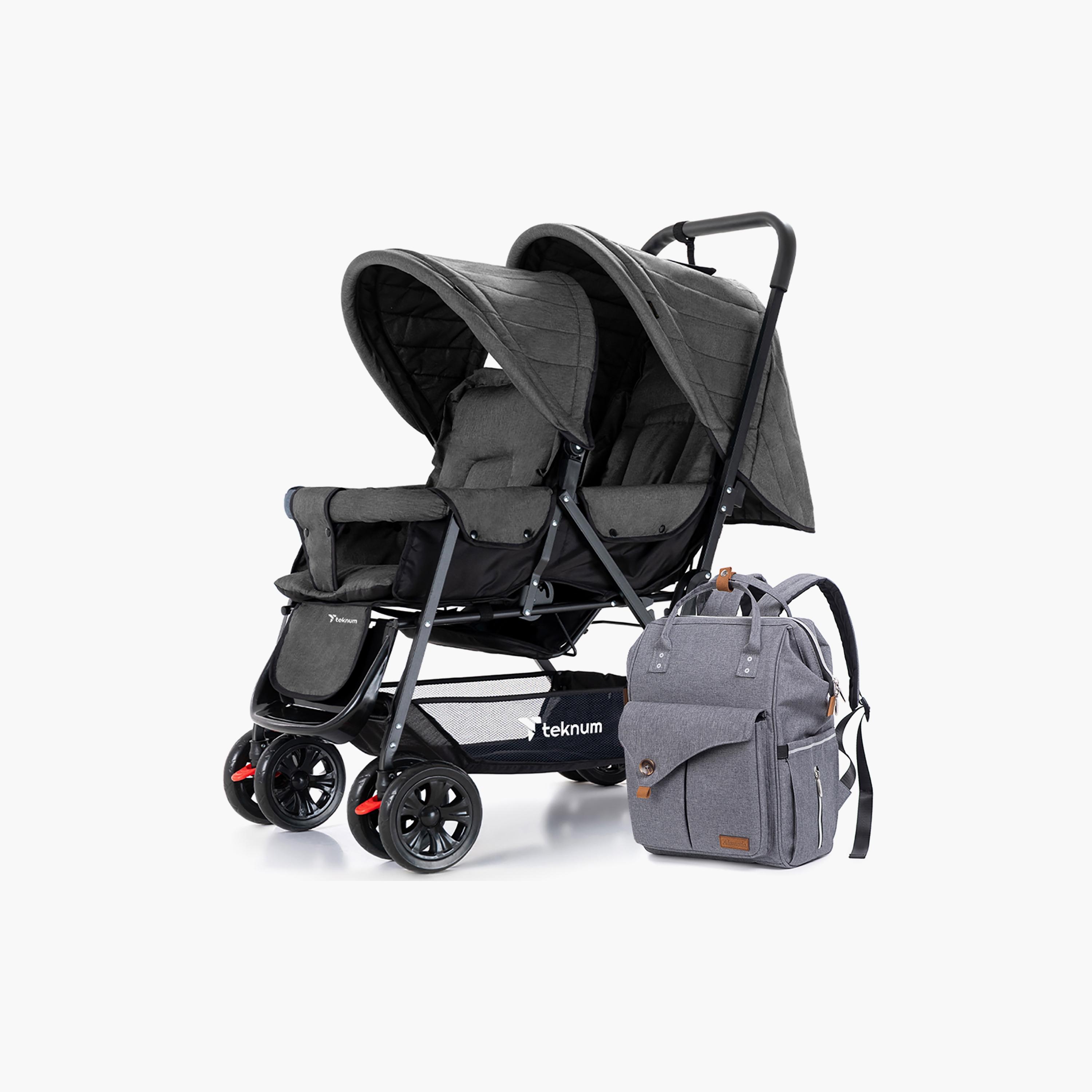 Teknum Double Stroller with Diaper Bag and Hooks-baby-gear-strollersandprams-strollers-image-1