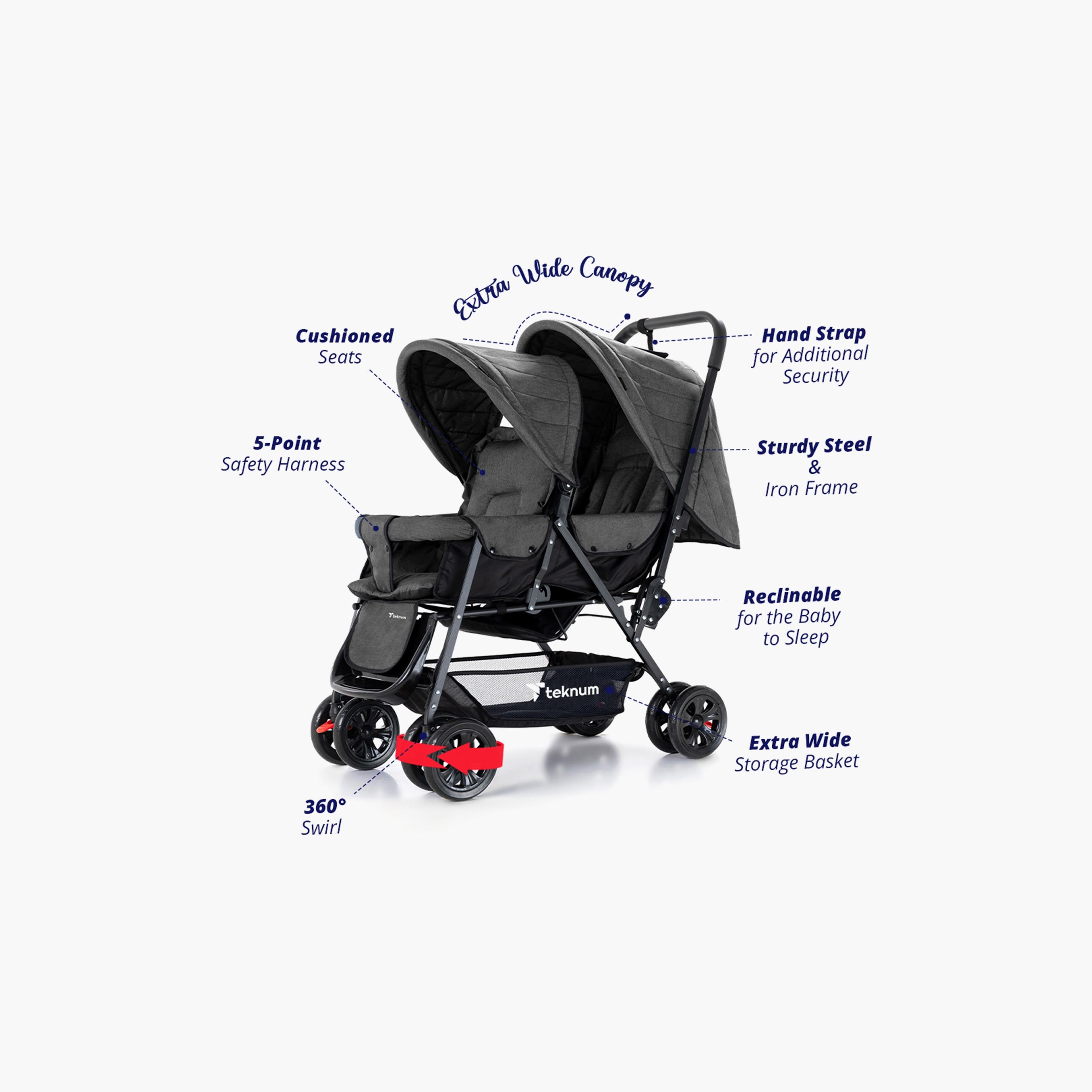 Teknum Double Stroller with Diaper Bag and Hooks-baby-gear-strollersandprams-strollers-image-2