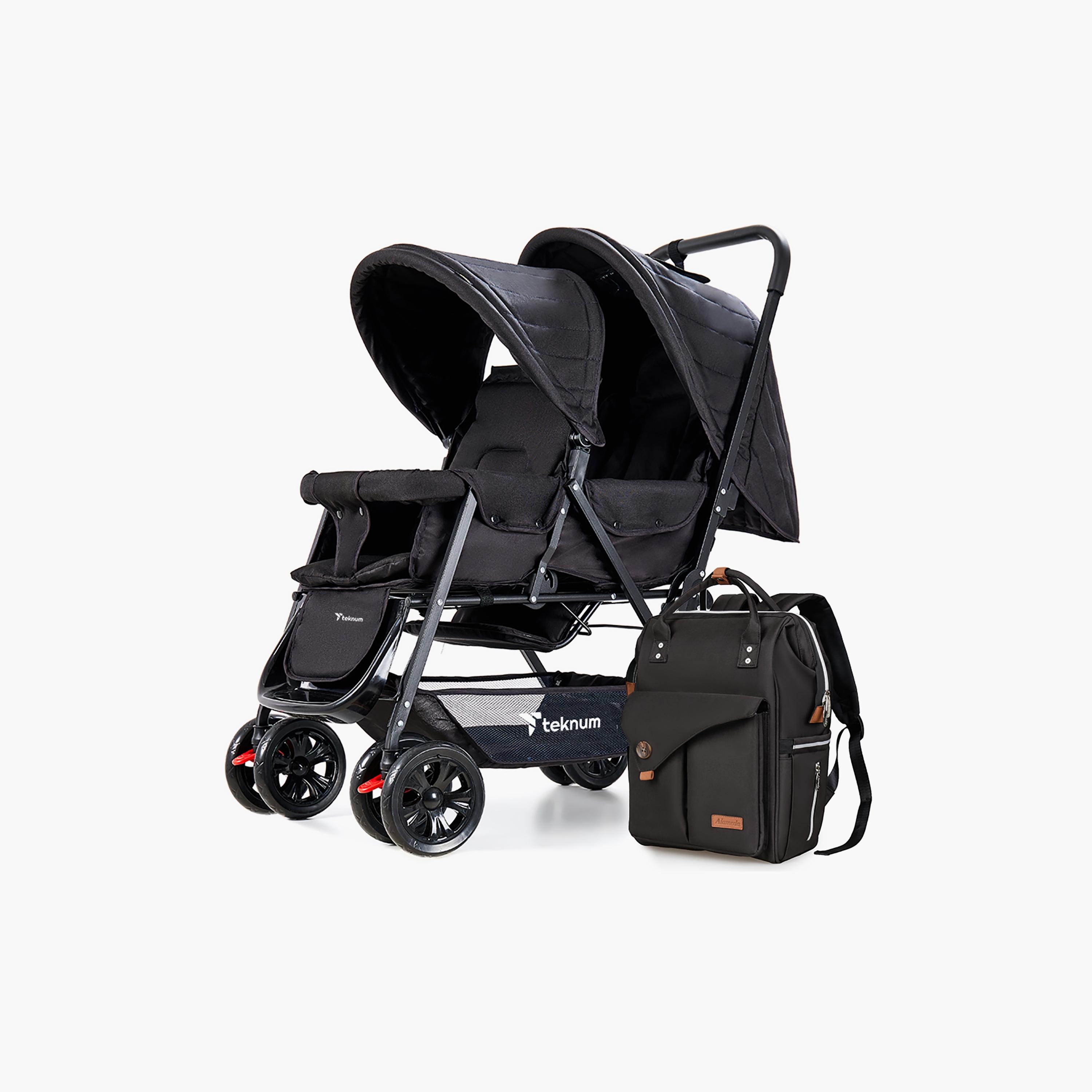 Teknum Double Stroller with Diaper Bag and Hooks-baby-gear-strollersandprams-strollers-image-1