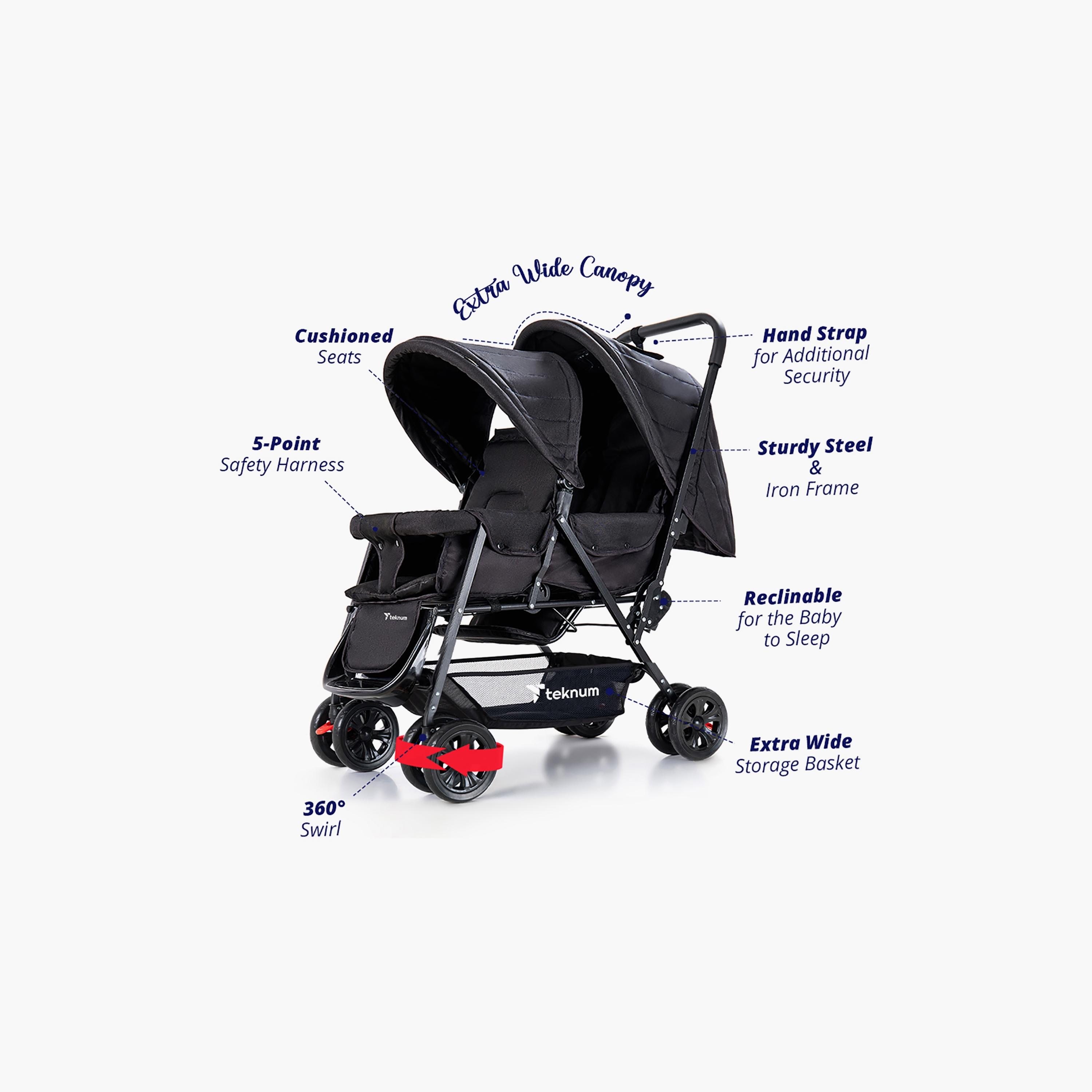 Teknum Double Stroller with Diaper Bag and Hooks-baby-gear-strollersandprams-strollers-image-2