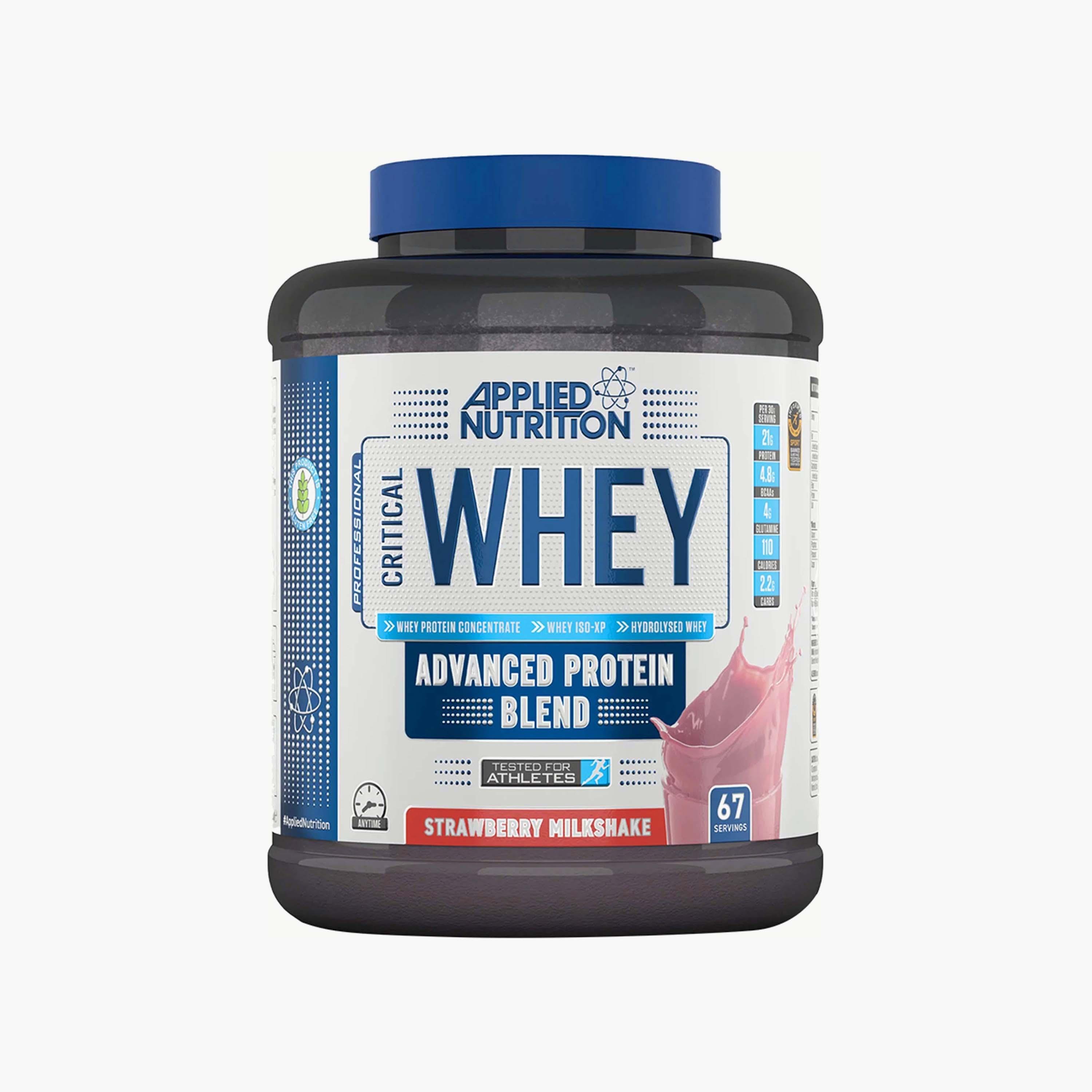 مزيج مصل اللبن الحرج، 2 كجم (4.4 رطل)، ميلك شيك الفراولة، من أبلايد نيوترشن-sports-nutrition-proteins-image-1