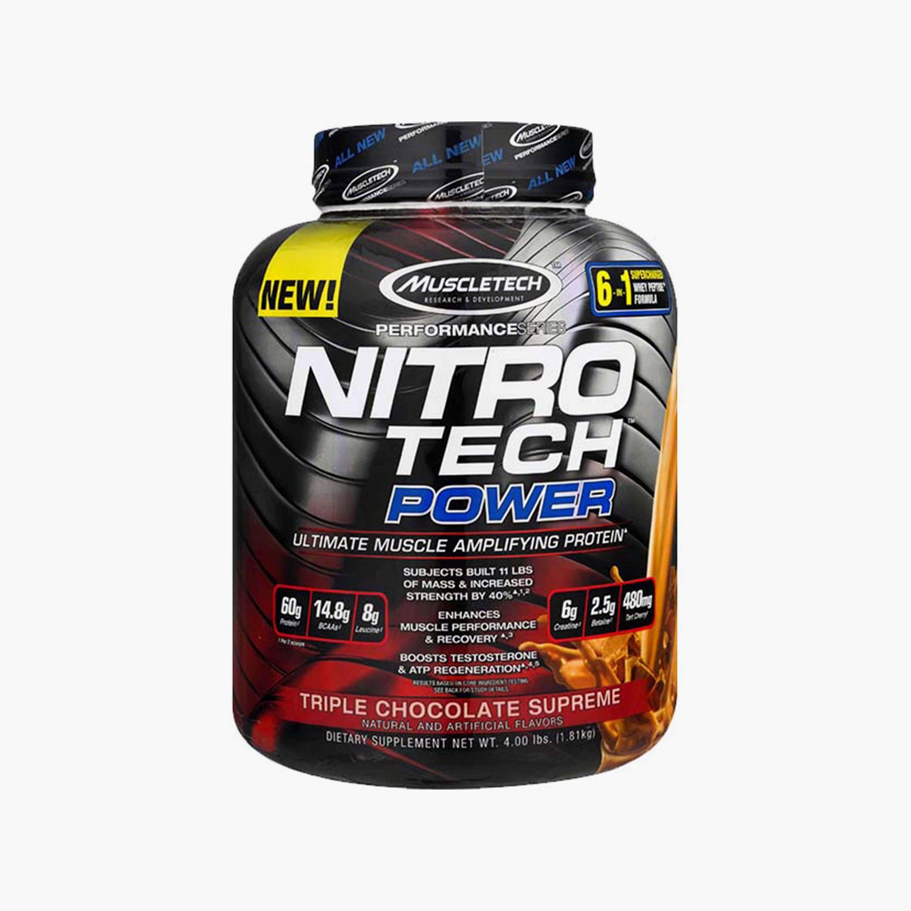 نيترو تك باور، 4 رطل (1.8 كجم)، تريبل تشوكليت سوبريم، من مسل تك-sports-nutrition-proteins-image-1
