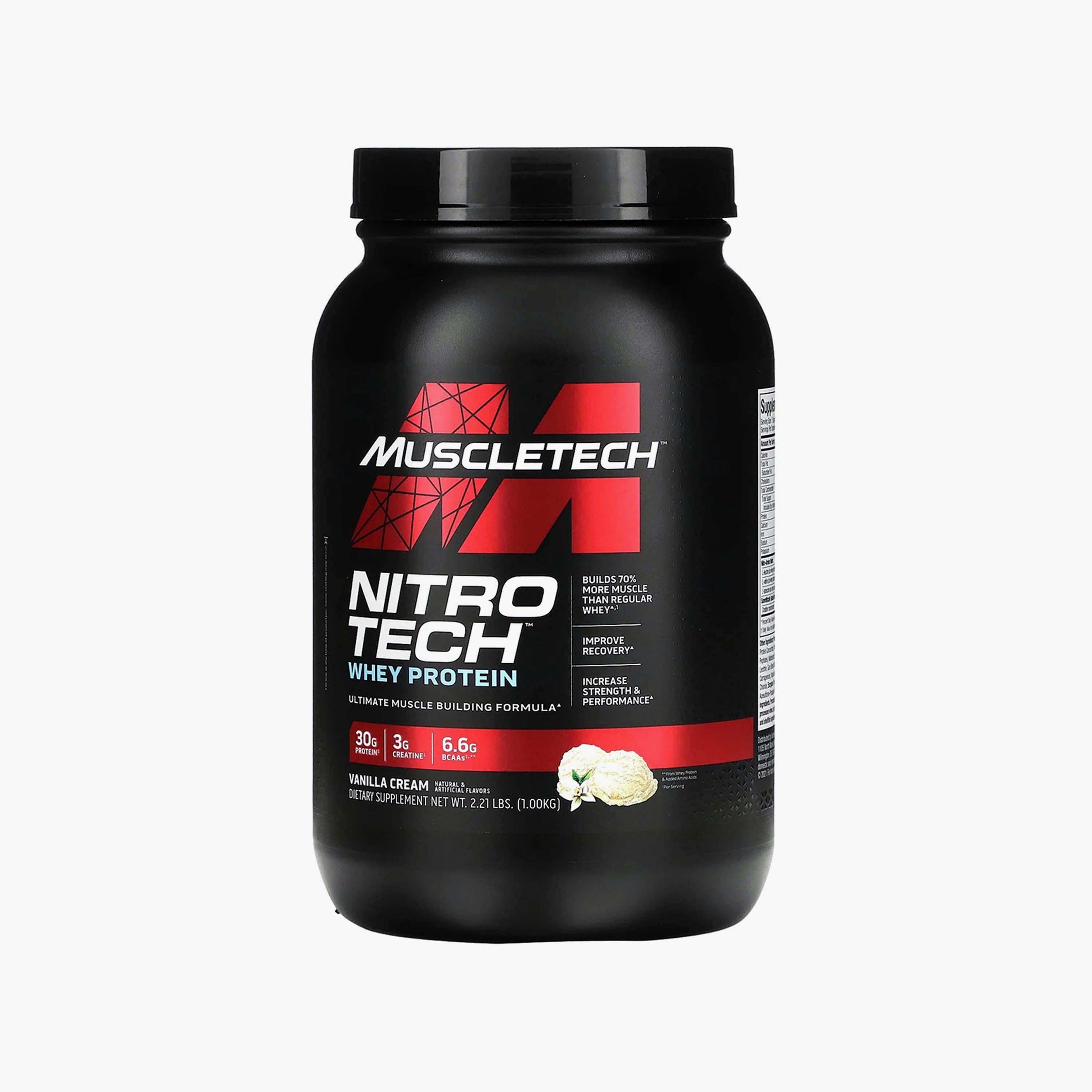 بروتين مصل الحليب نيترو تك، 2 رطل (0.9 كجم)، كريمة الفانيلا من ماسل تك-sports-nutrition-proteins-image-1