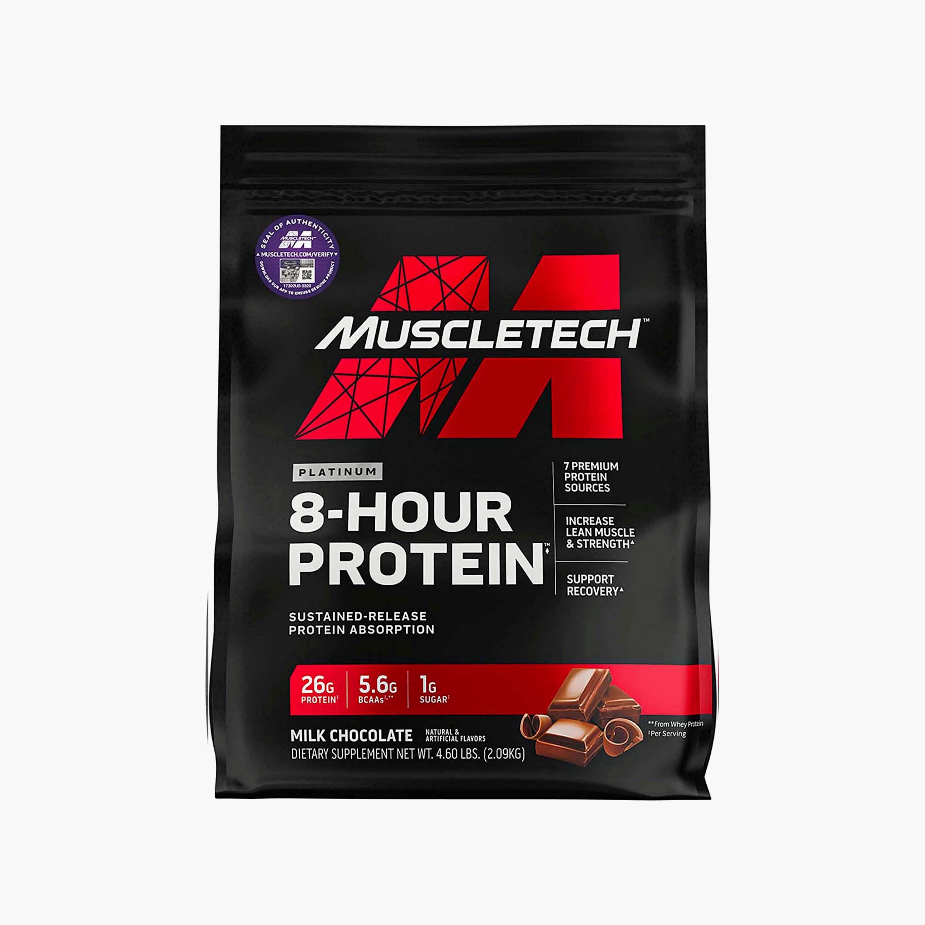 بروتين بلاتينيوم 8 ساعات، 4.6 رطل (2 كجم)، شوكولاتة بالحليب، من ماسل تك-sports-nutrition-proteins-image-1