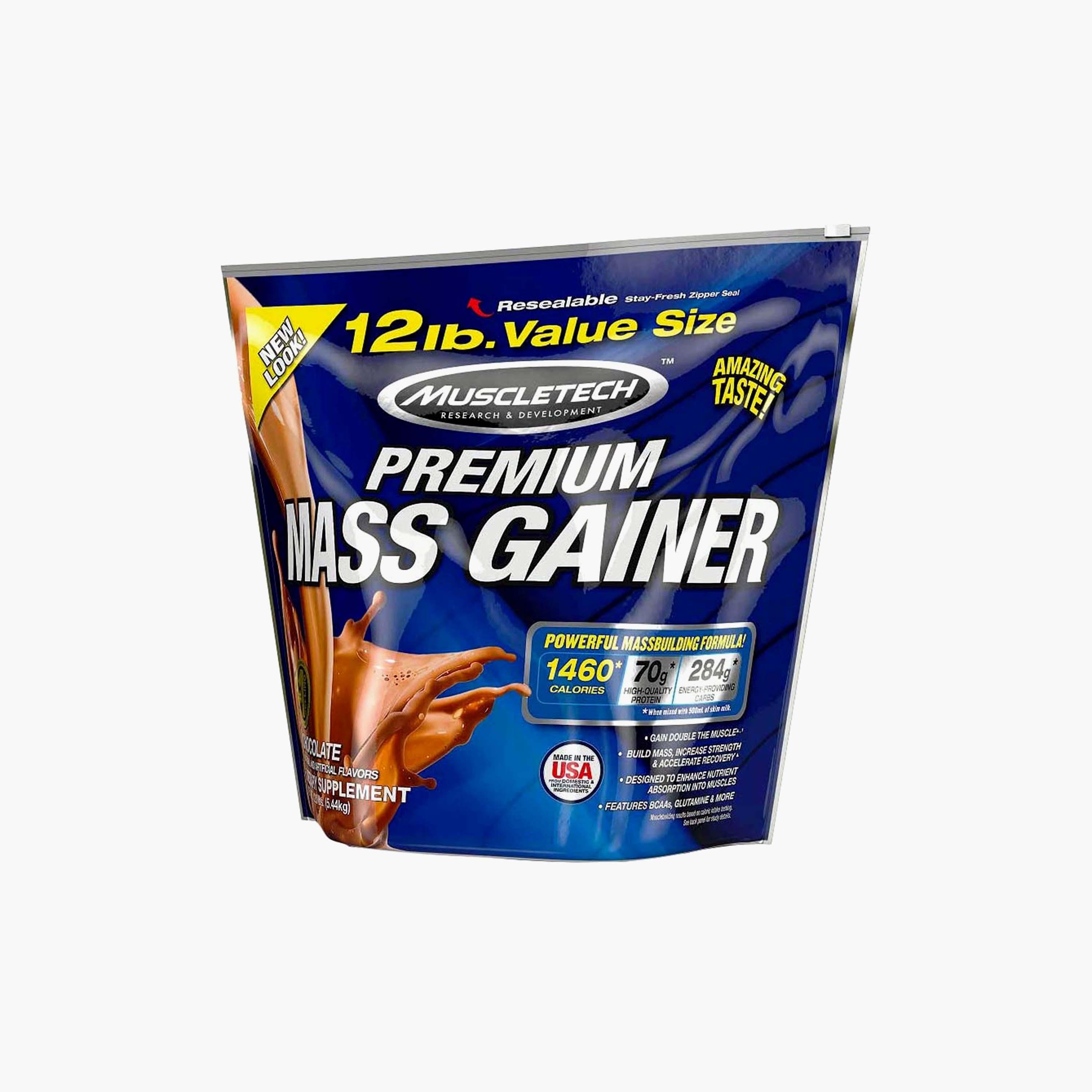 بريميم ماس جينر، 12 رطل (5.4 كجم)، شوكولاتة بالحليب، من ماسل تيك-sports-nutrition-proteins-image-1