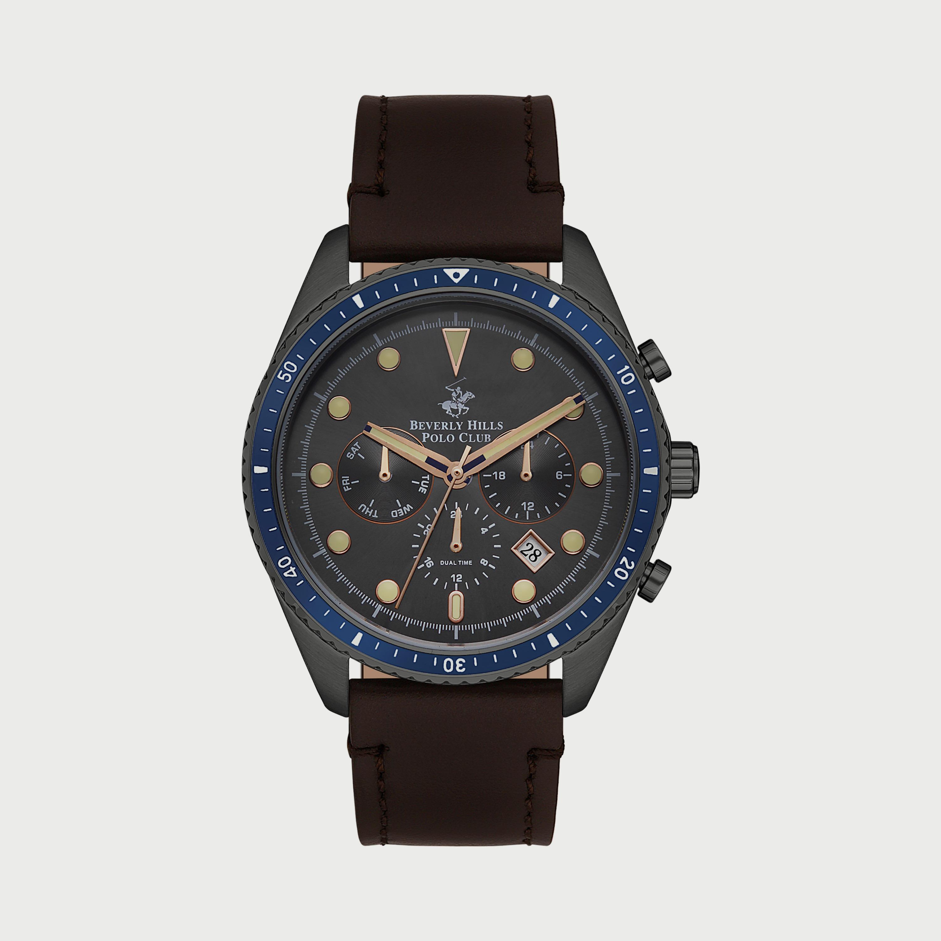  BP3355X062 ساعة يد كرونوغراف للرجال بلون بني غامق وسوارجلدي من بيفرلي هيلز بولو كلوب -men-watchesandjewellery-watches-image-1