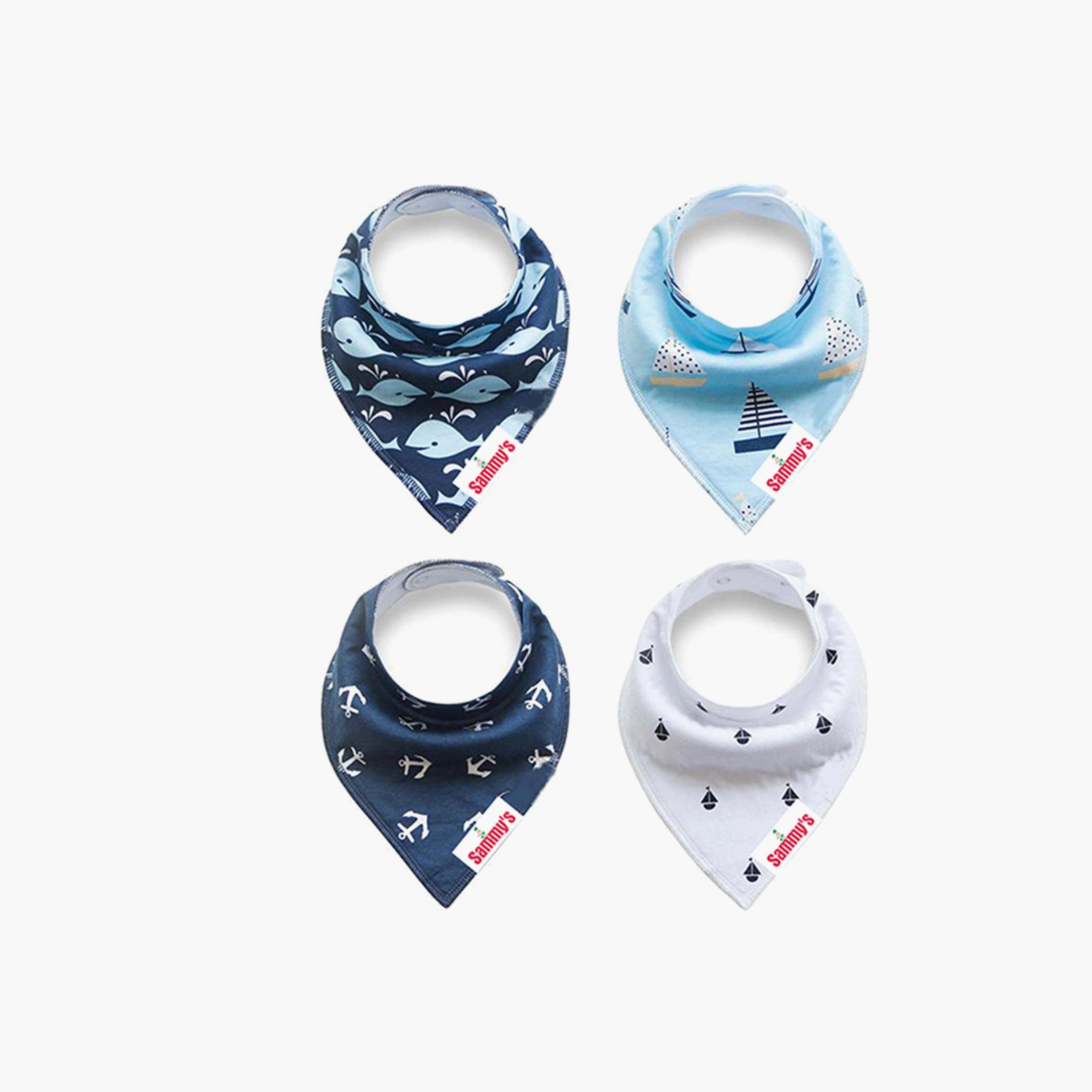 Eazy Kids Bandana Bibs Set Of 4 - Organic Cotton - Anchor Ships-baby-feeding-bibs-image-1
