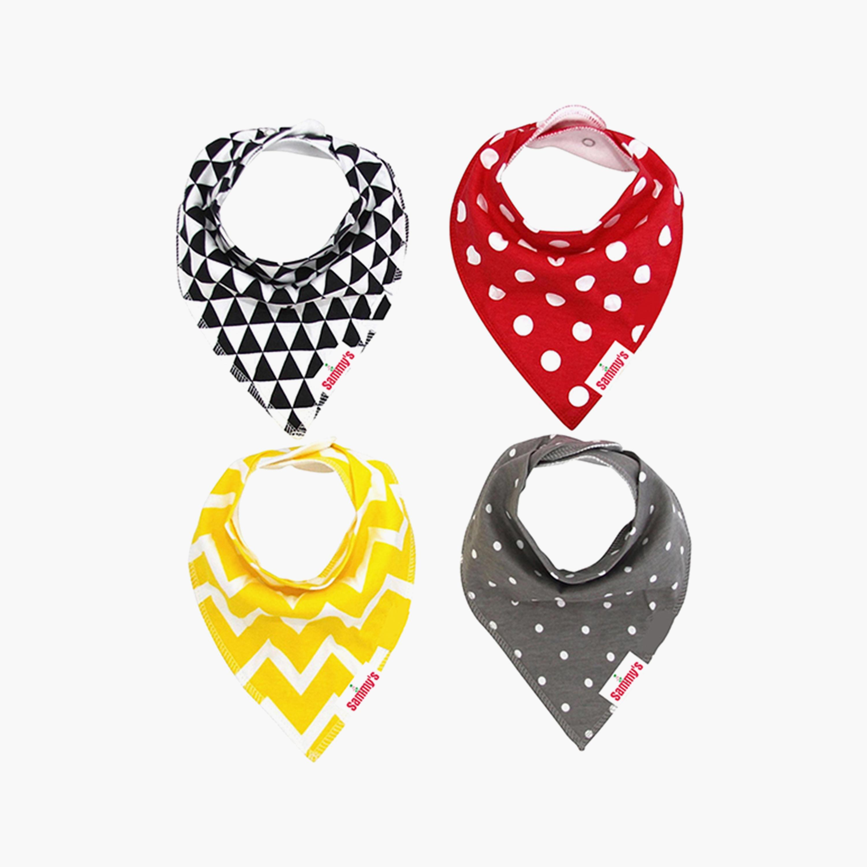 Eazy Kids Bandana Bibs Set Of 4 - Organic Cotton - Triangle Dots-baby-feeding-bibs-image-1