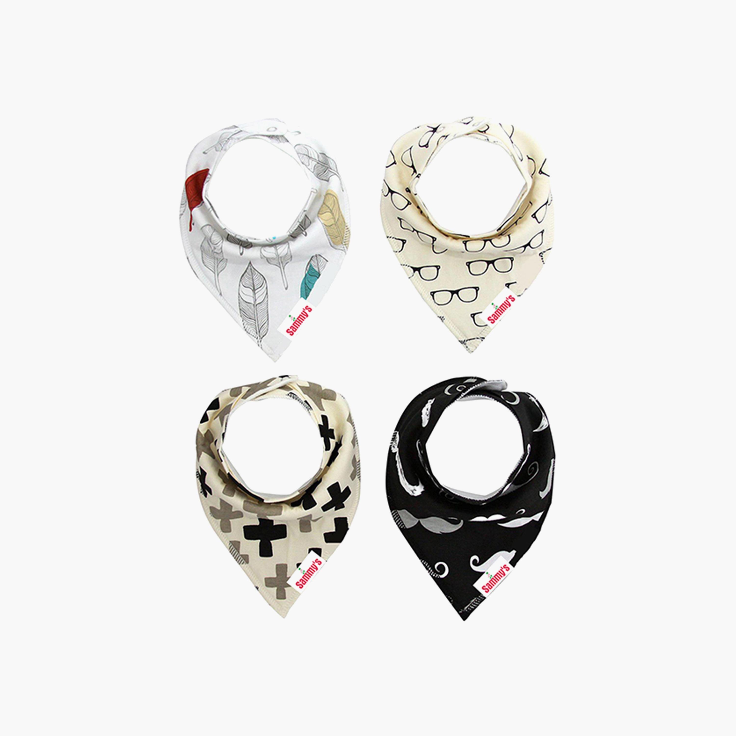 Eazy Kids Bandana Bibs Set Of 4 - Organic Cotton - Glasses Mustaches-baby-feeding-bibs-image-1