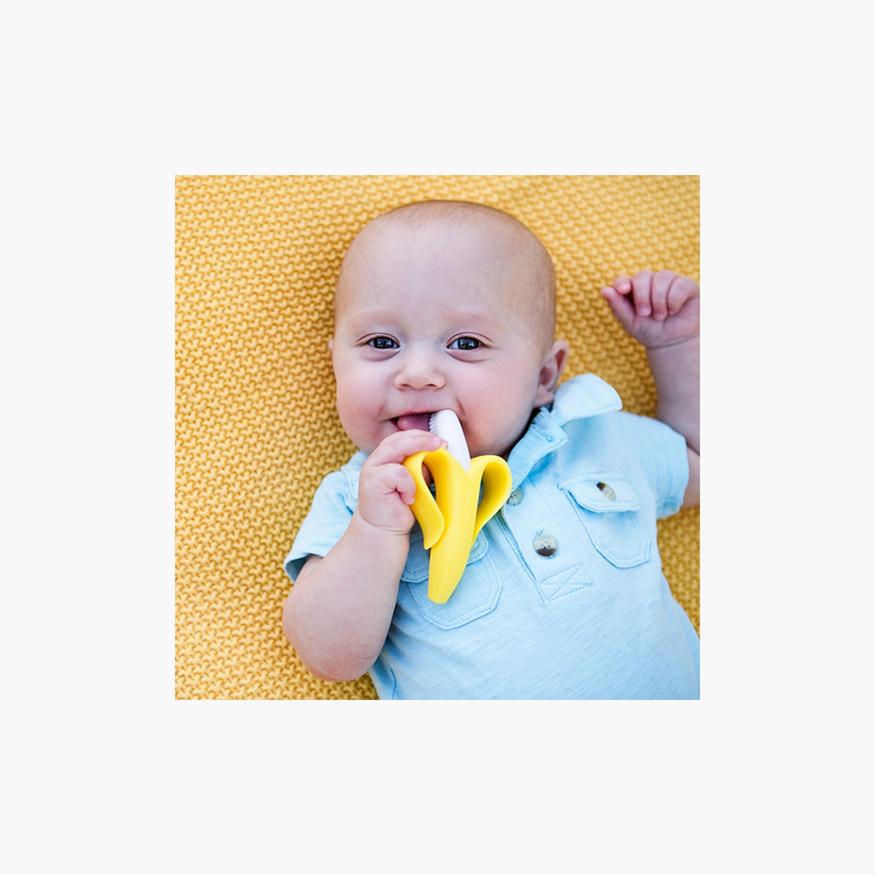 Eazy Kids - Baby Banana Toothbrush And Teether - Yellow-baby-feeding-teethers-image-5