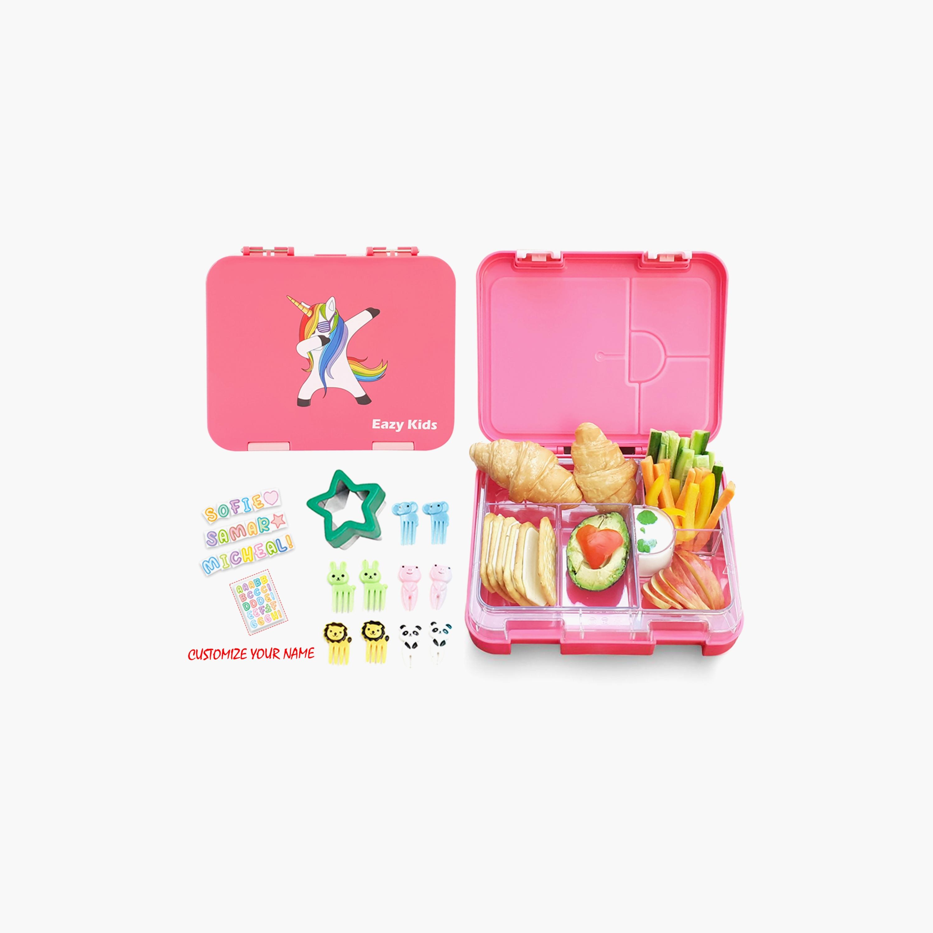 علبة غداء بينتو القابل للتحويل 6 و 4 من إيزي كيدز - وحيد القرن الوردي-school-lunchessentials-lunchboxes-image-1