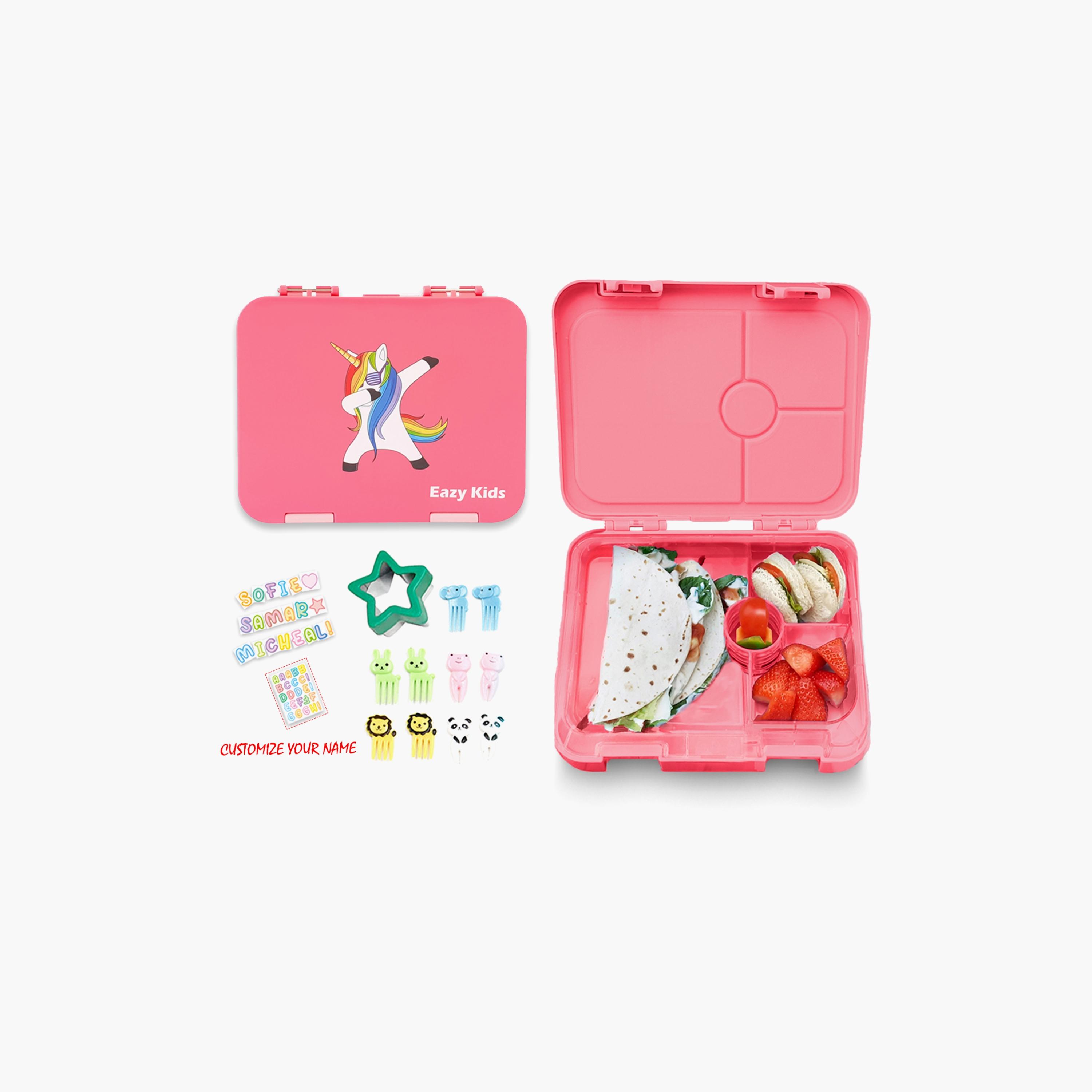 Eazy Kids 4 Compartment Bento Lunch Box - Unicorn Pink-school-lunchessentials-lunchboxes-image-1