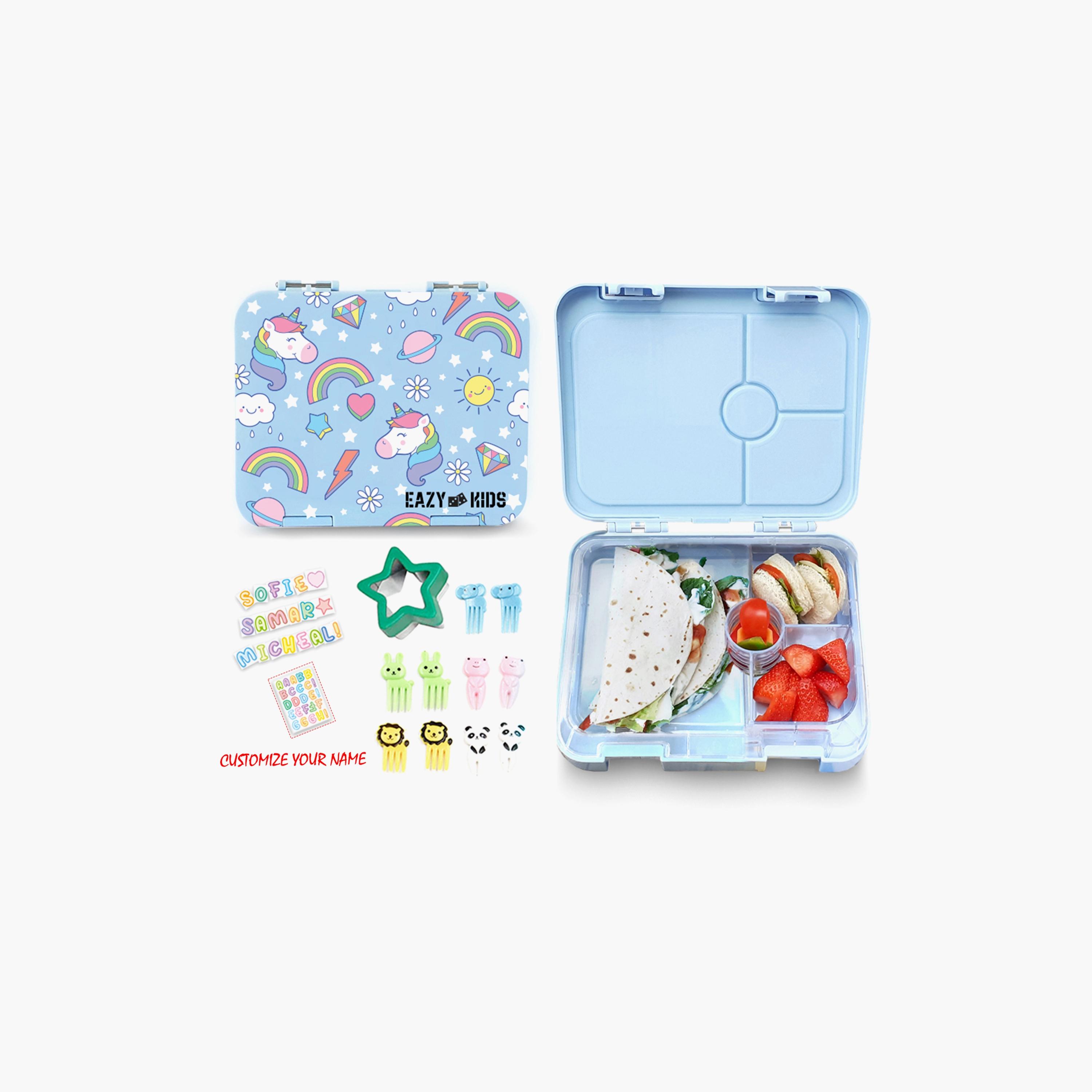 Eazy Kids 4 Compartment Bento Lunch Box - Unicorn Blue-school-lunchessentials-lunchboxes-image-1