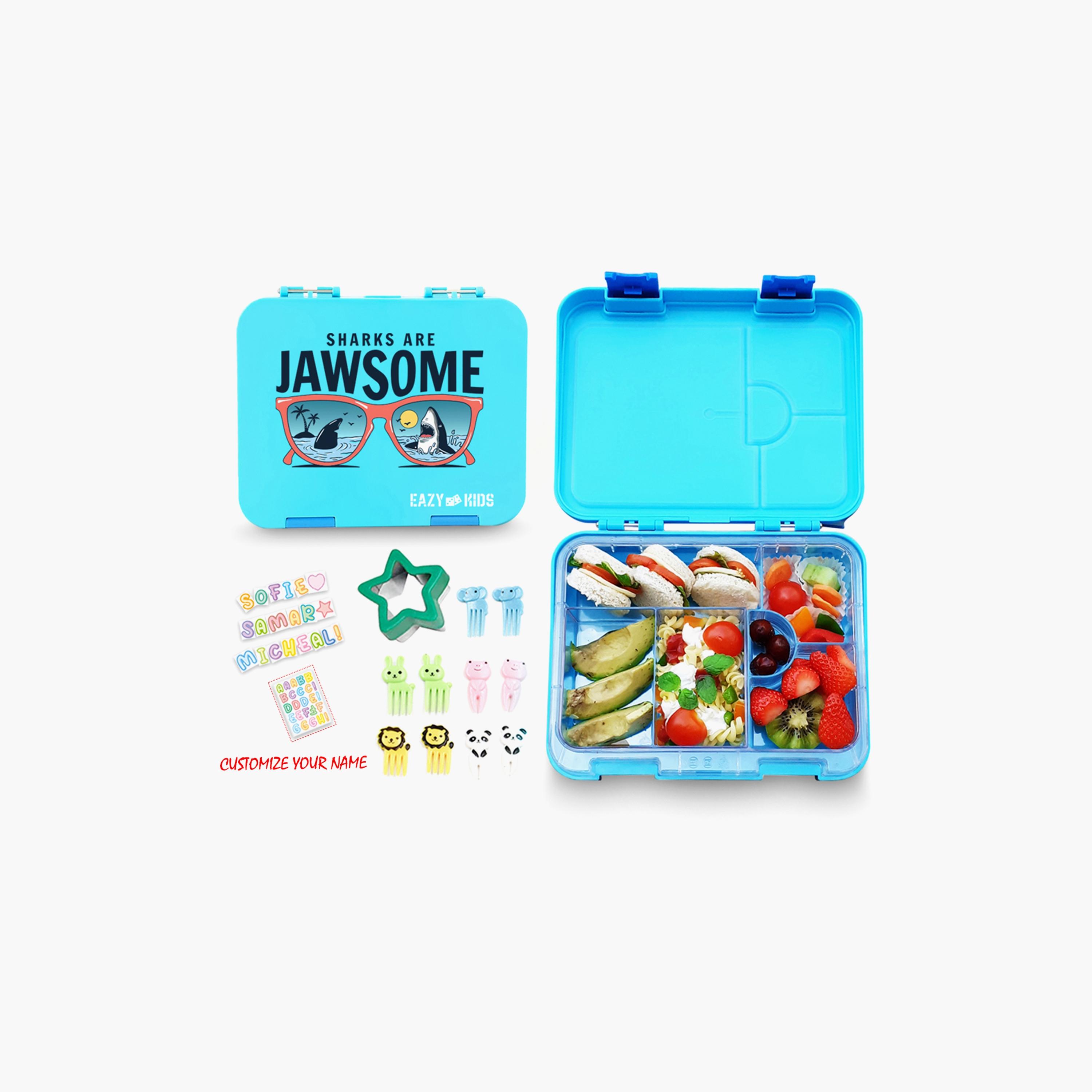 Eazy Kids Jawsome Print Convertible Bento Lunch Box - Blue-school-lunchessentials-lunchboxes-image-1