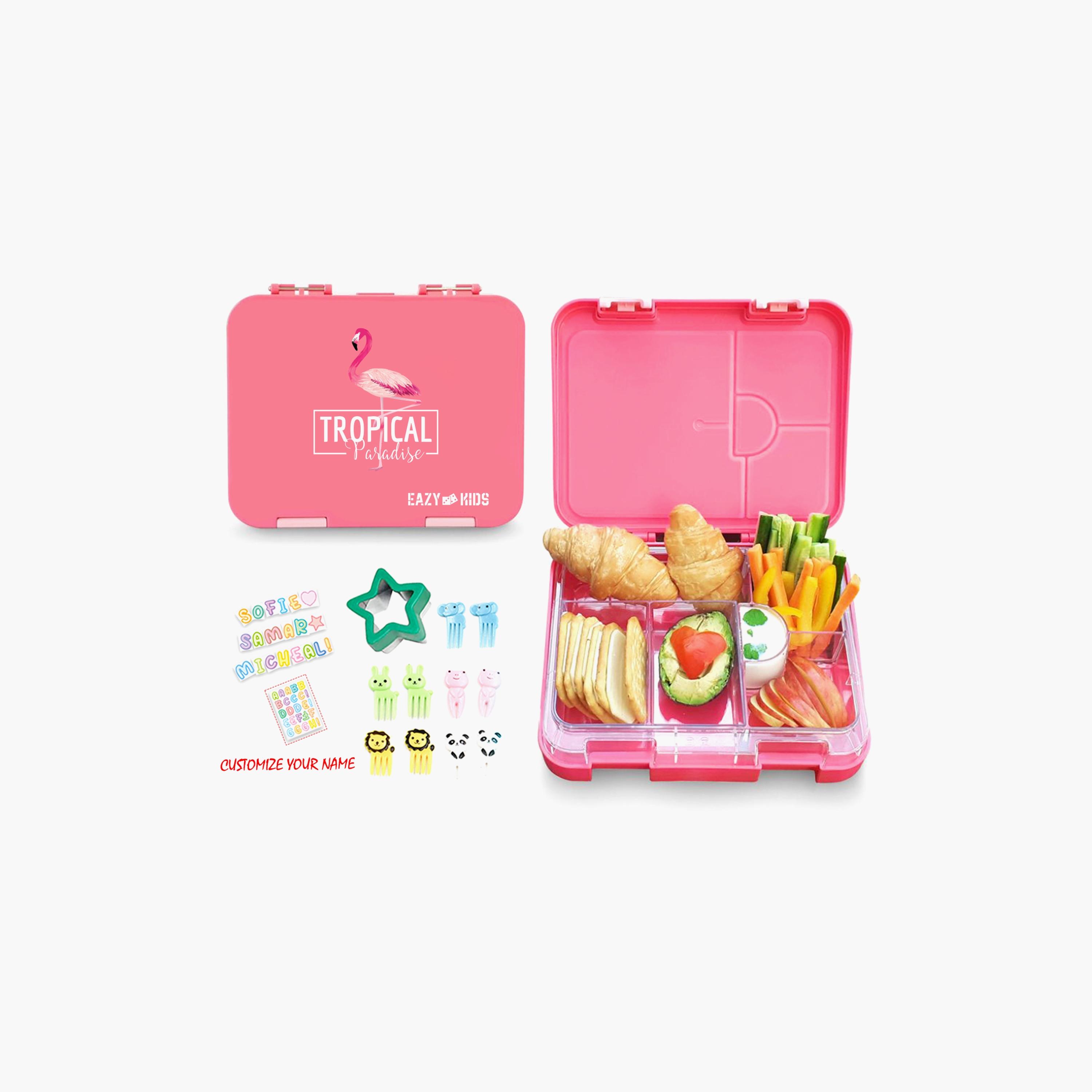 Eazy Kids 6 & 4 Convertible Bento Lunch Box - Flamingo Pink-school-lunchessentials-lunchboxes-image-1