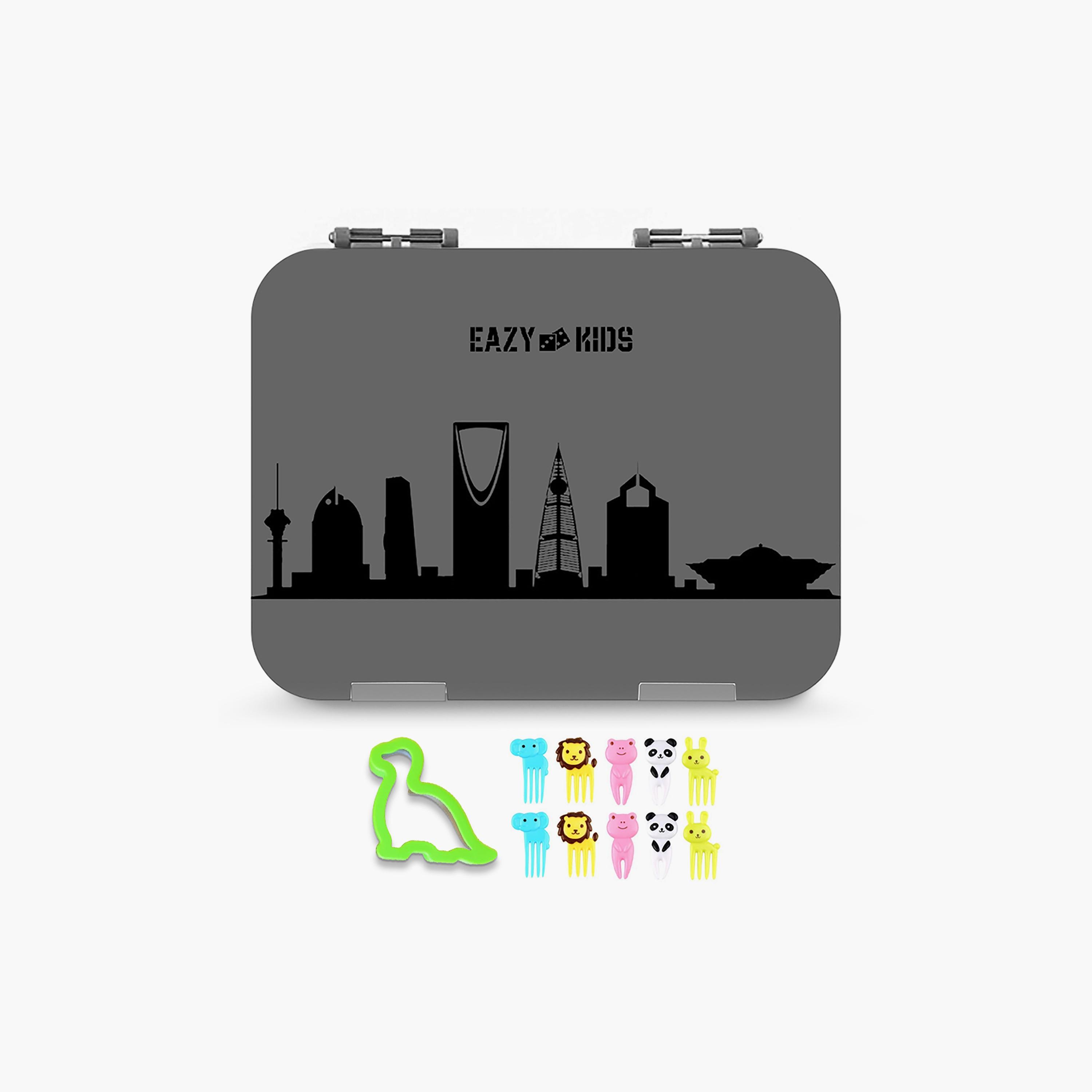 Eazy Kids 4 Compartment Bento Lunch Box-Skyline Saudi Grey-school-lunchessentials-lunchboxes-image-1