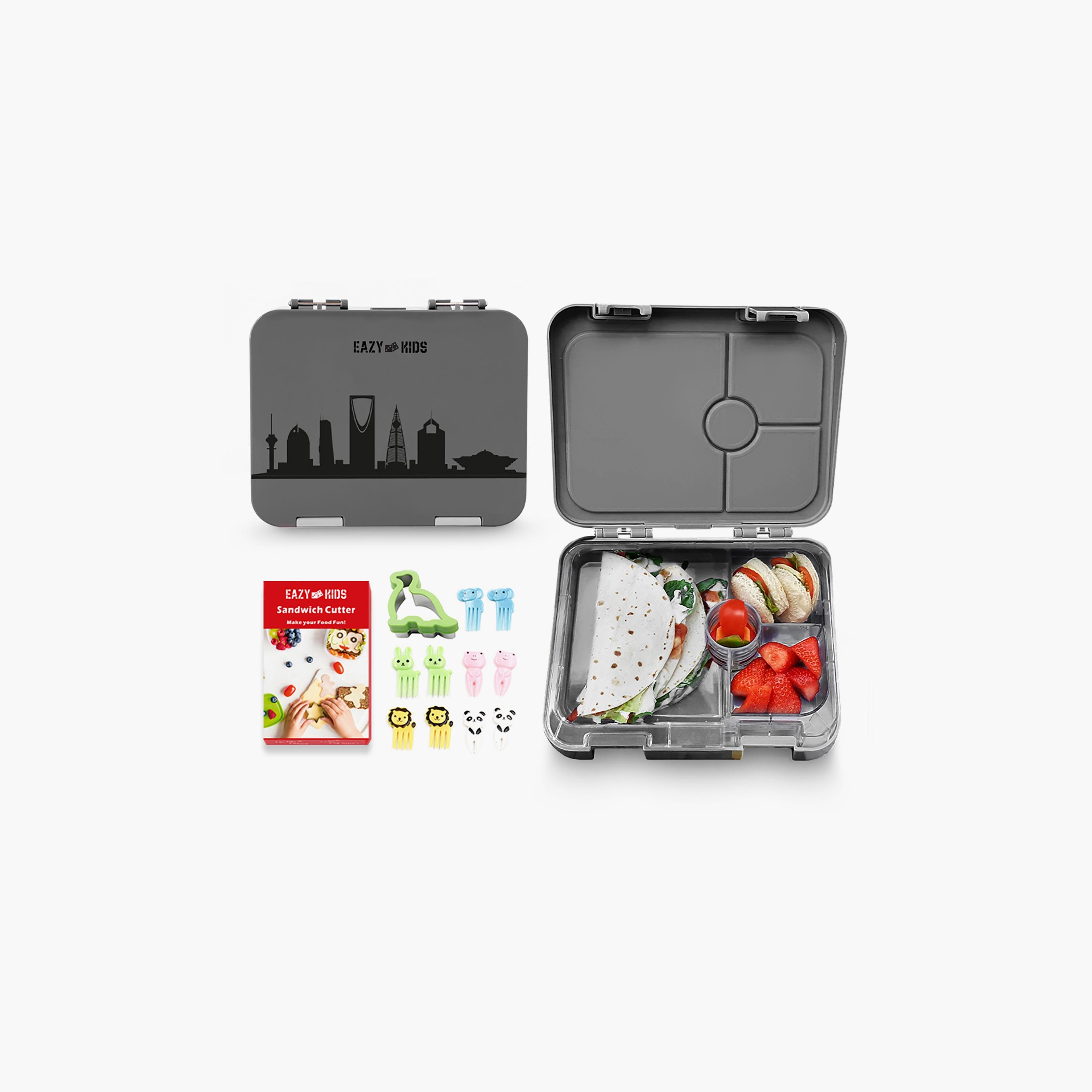 Eazy Kids 4 Compartment Bento Lunch Box-Skyline Saudi Grey-school-lunchessentials-lunchboxes-image-2