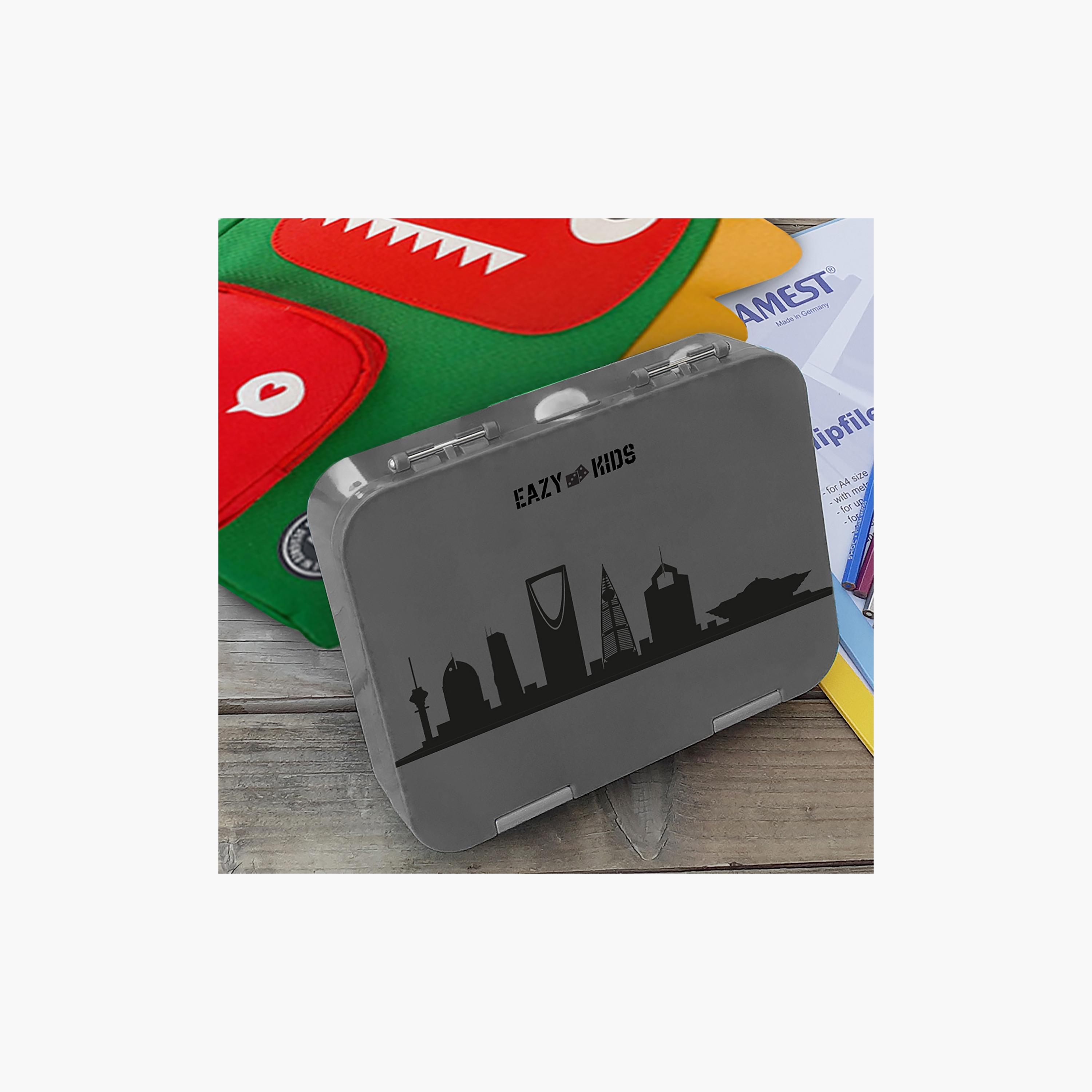 Eazy Kids 4 Compartment Bento Lunch Box-Skyline Saudi Grey-school-lunchessentials-lunchboxes-image-4