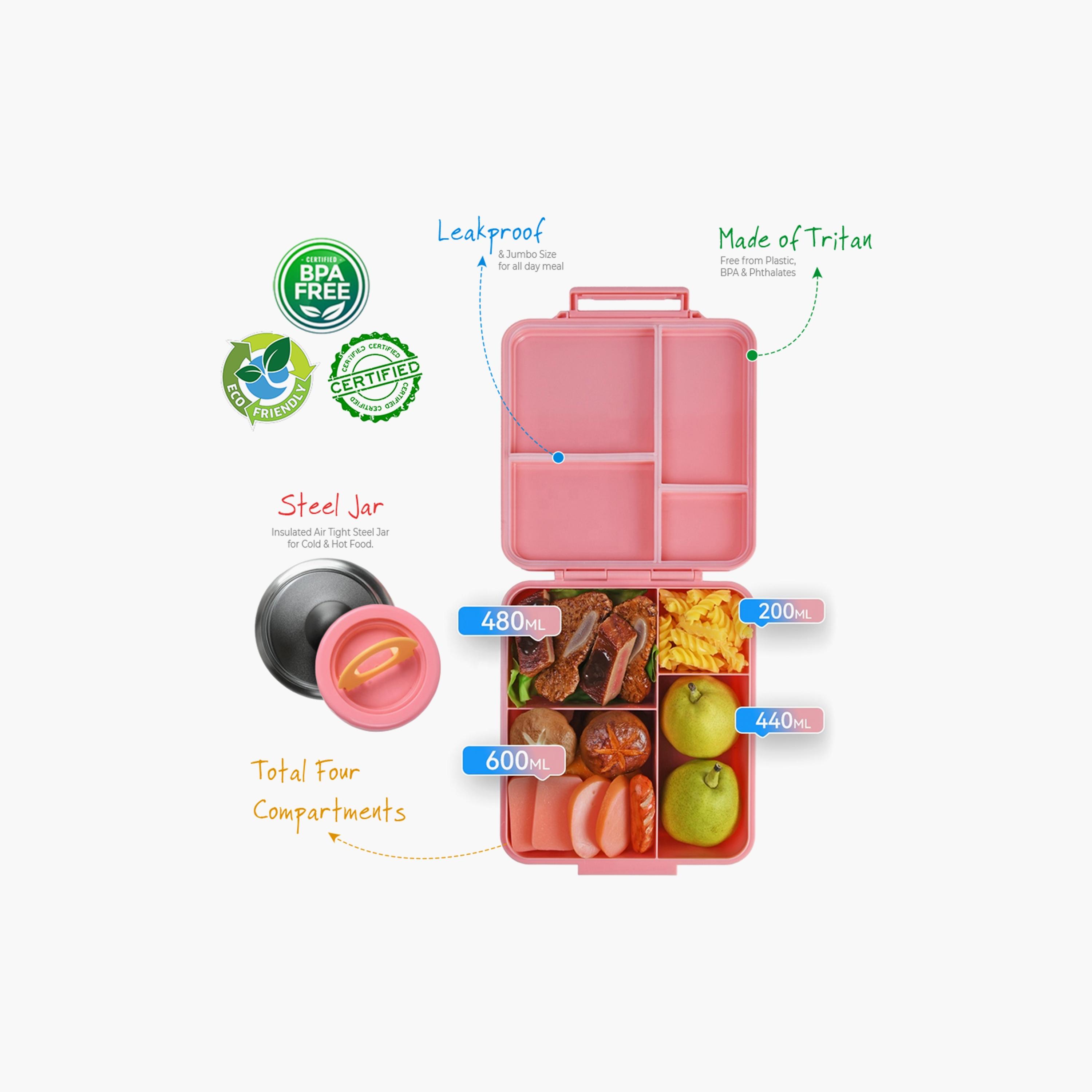 Eazy Kids Jumbo Bento Lunch Box W/T Insulated Jar - Pink-school-lunchessentials-lunchboxes-image-2