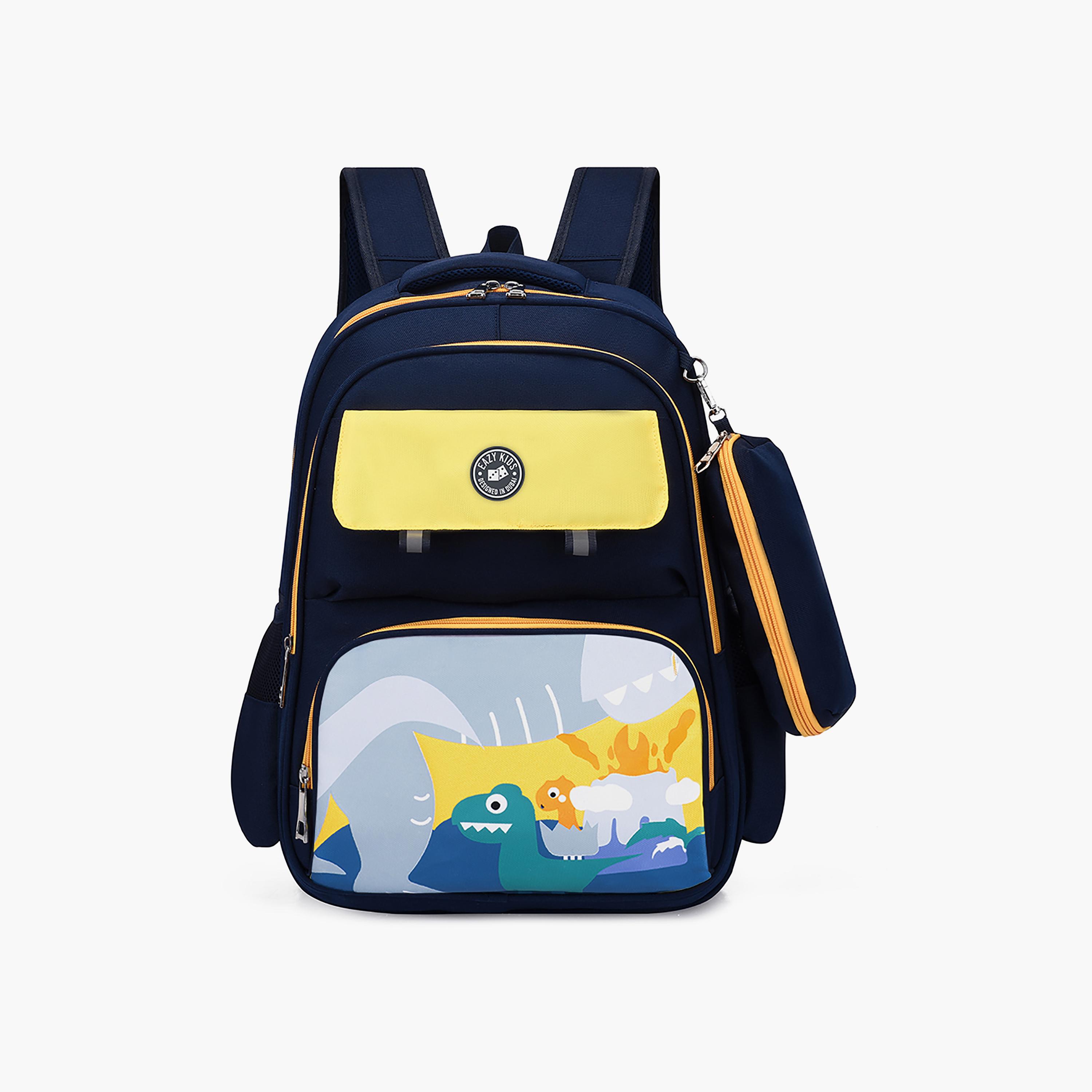 Eazy Kids School Bag Dino W/T Pencil Case - Blue-school-bagsandbackpacks-backpacks-image-1