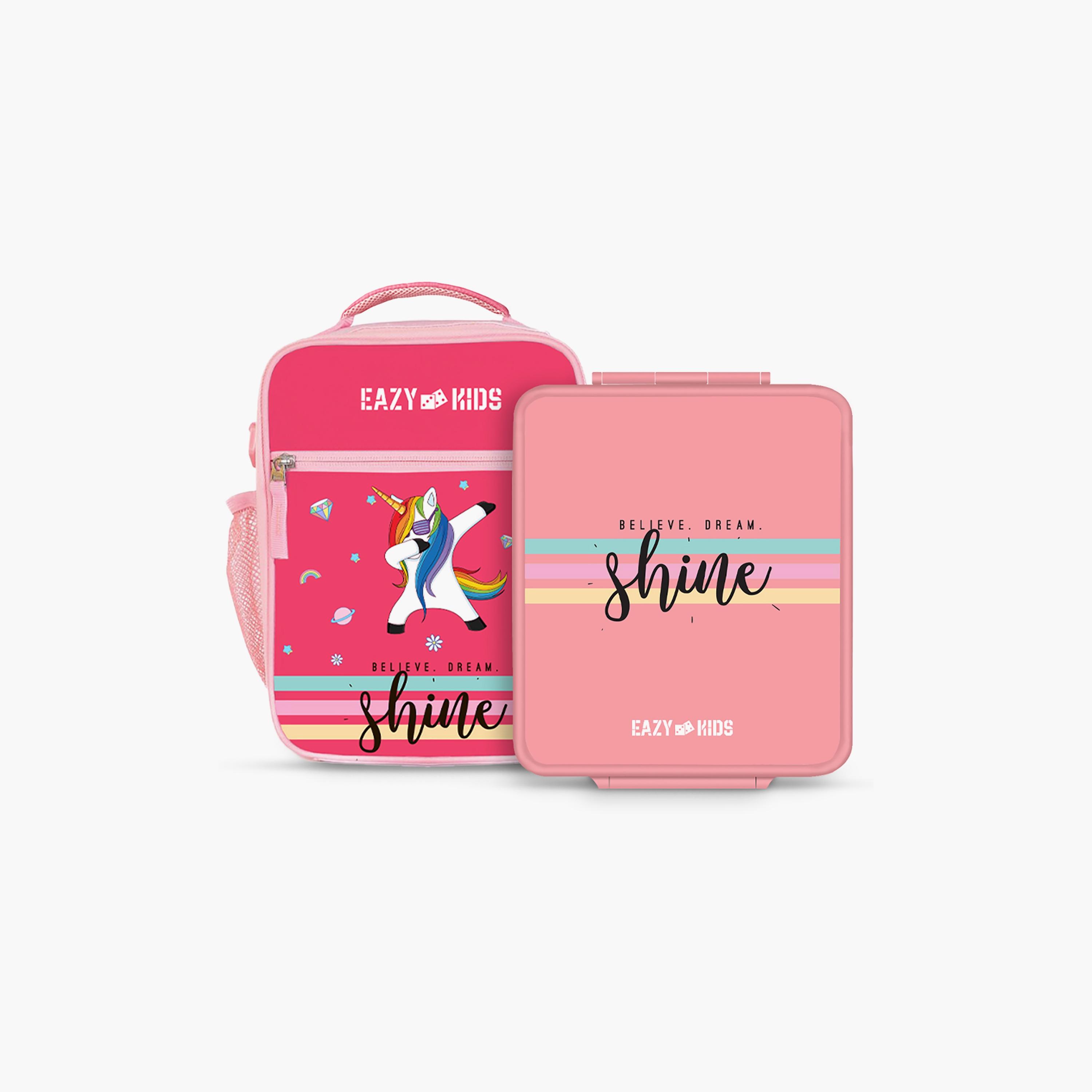 مجموعة علب بينتو من إيزي كيدز مع حقيبة غداء معزولة - وحيد القرن وردي مشرق-school-lunchessentials-lunchboxes-image-1