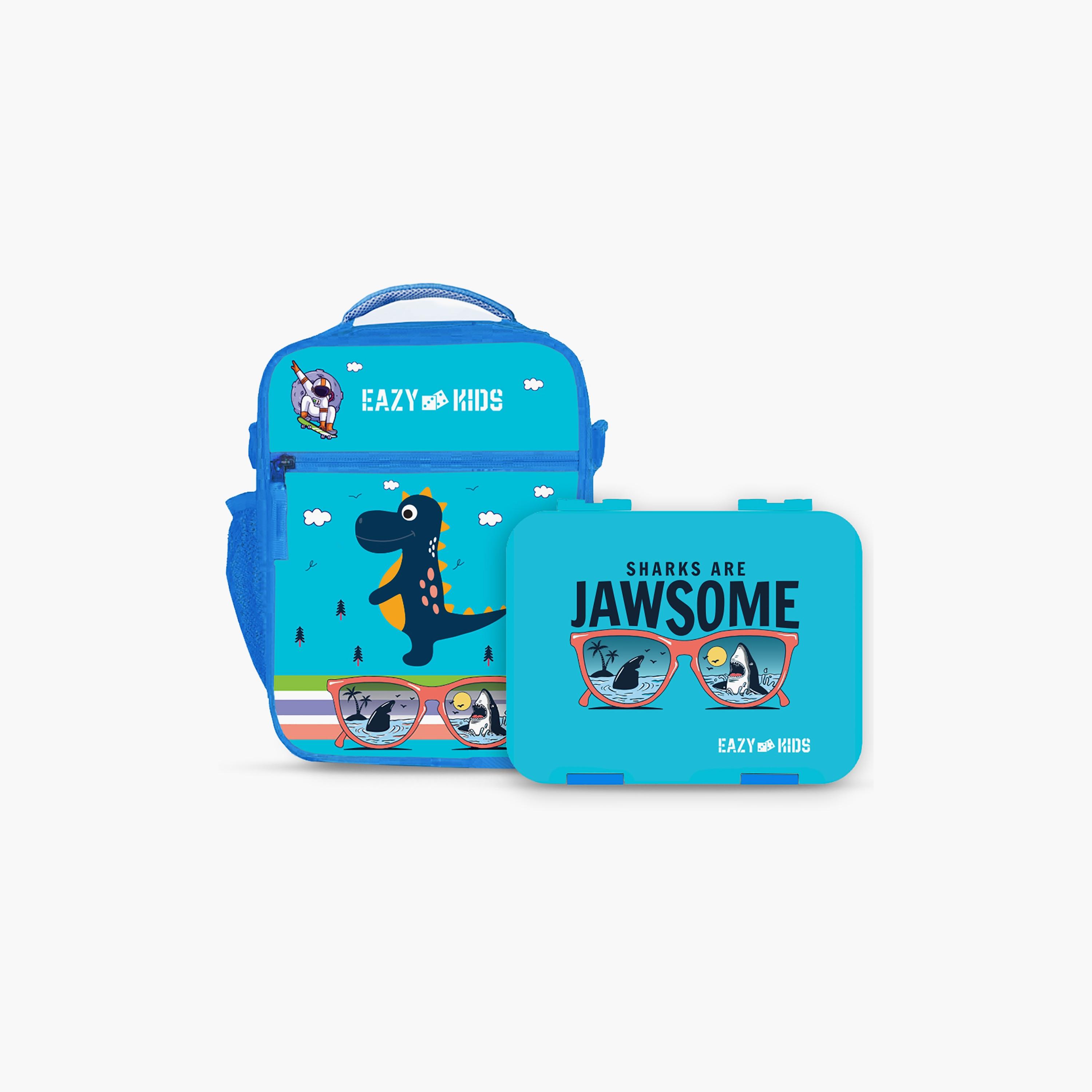Eazy Kids Bento Boxes Wt Insulated Lunch Bag Combo- Jawsome Shark Blue-school-lunchessentials-lunchboxes-image-1